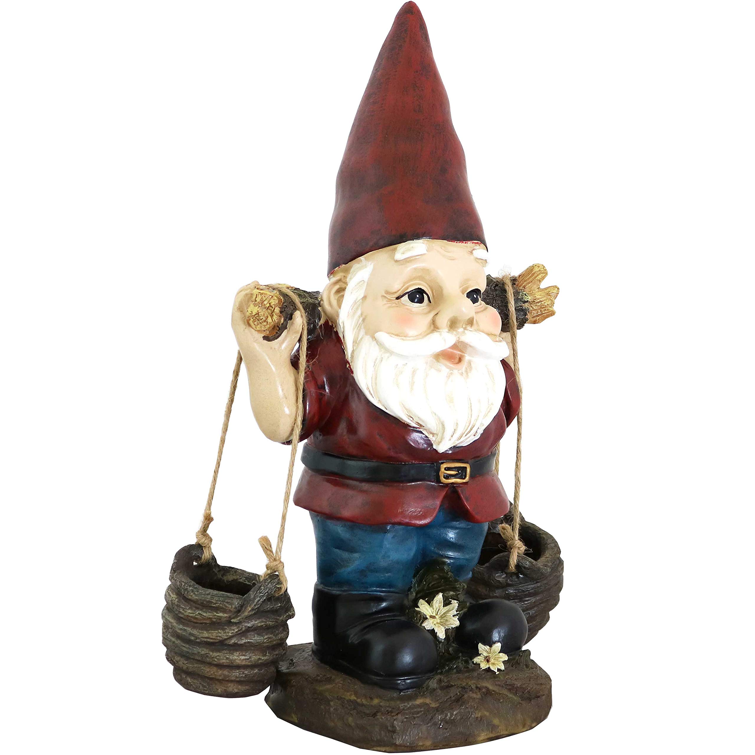 Sunnydaze Peter with a Pair of Pails Gnome Statue - Outdoor, Lawn and Garden Decoration Sculpture - Contemporary Design - Durable Resin Construction - 14-Inch