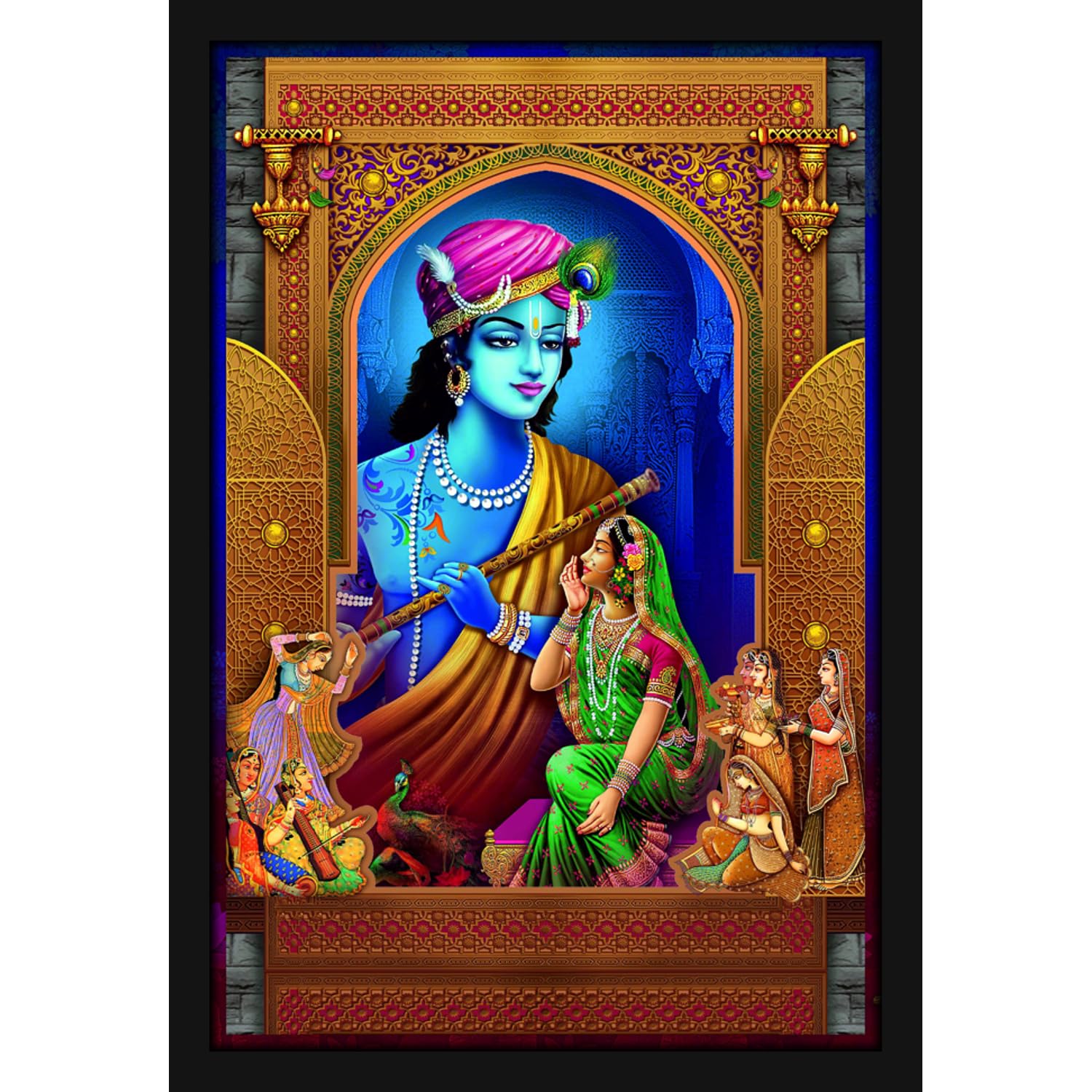 Mad Masters Lord Shri Radha Krishna Painting Hanging Photo Frame Decorative Item for Living Room, Bedroom, Home Decor and Wall Decoration (MM 11072, 12x18 Inch, Canvas, With Plexi Glass)