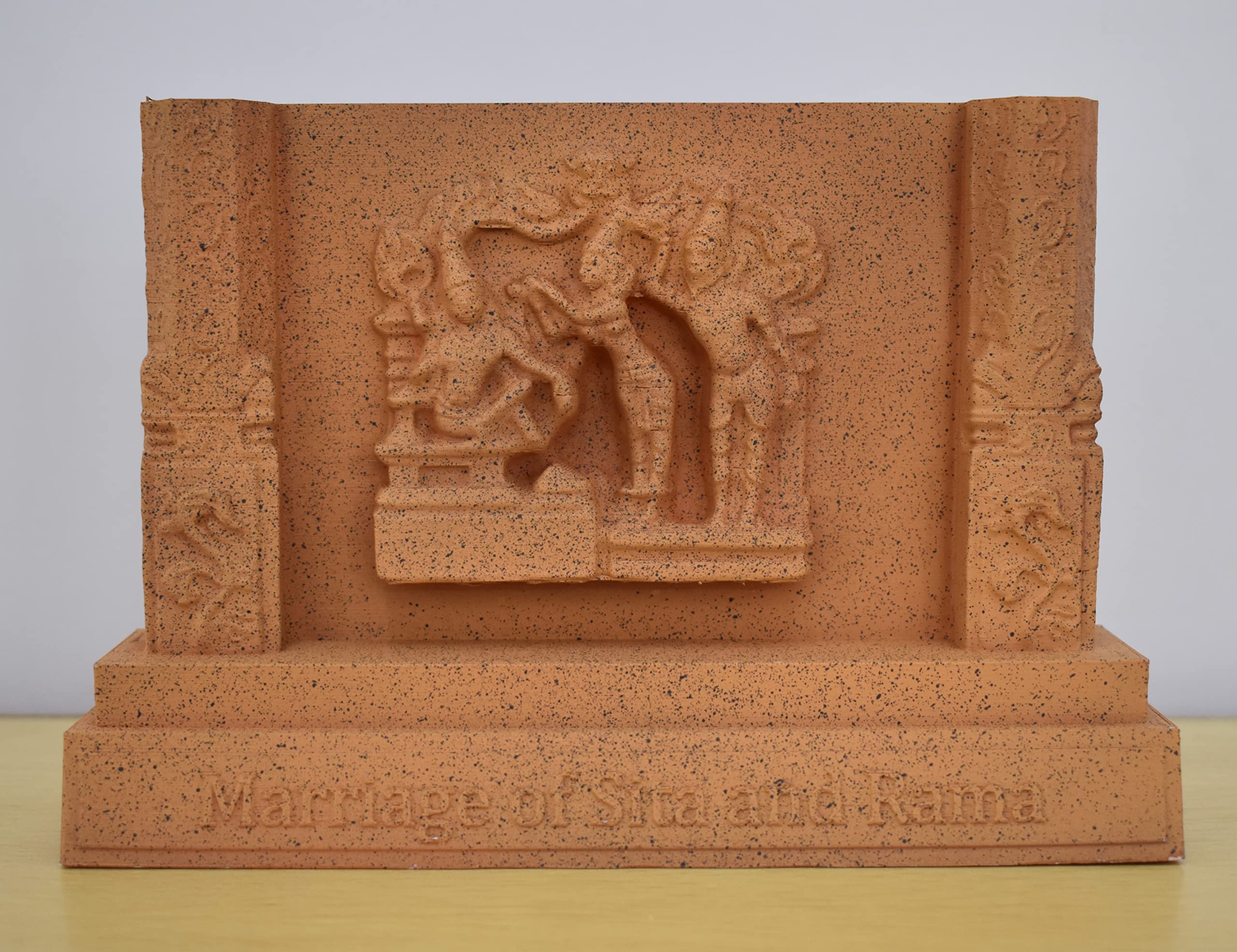 VIZARA 3D Printed Panel, Showing Instance of Sita and Ram Marriage, in Orange, 4.5 inch, a Gift for Diwali