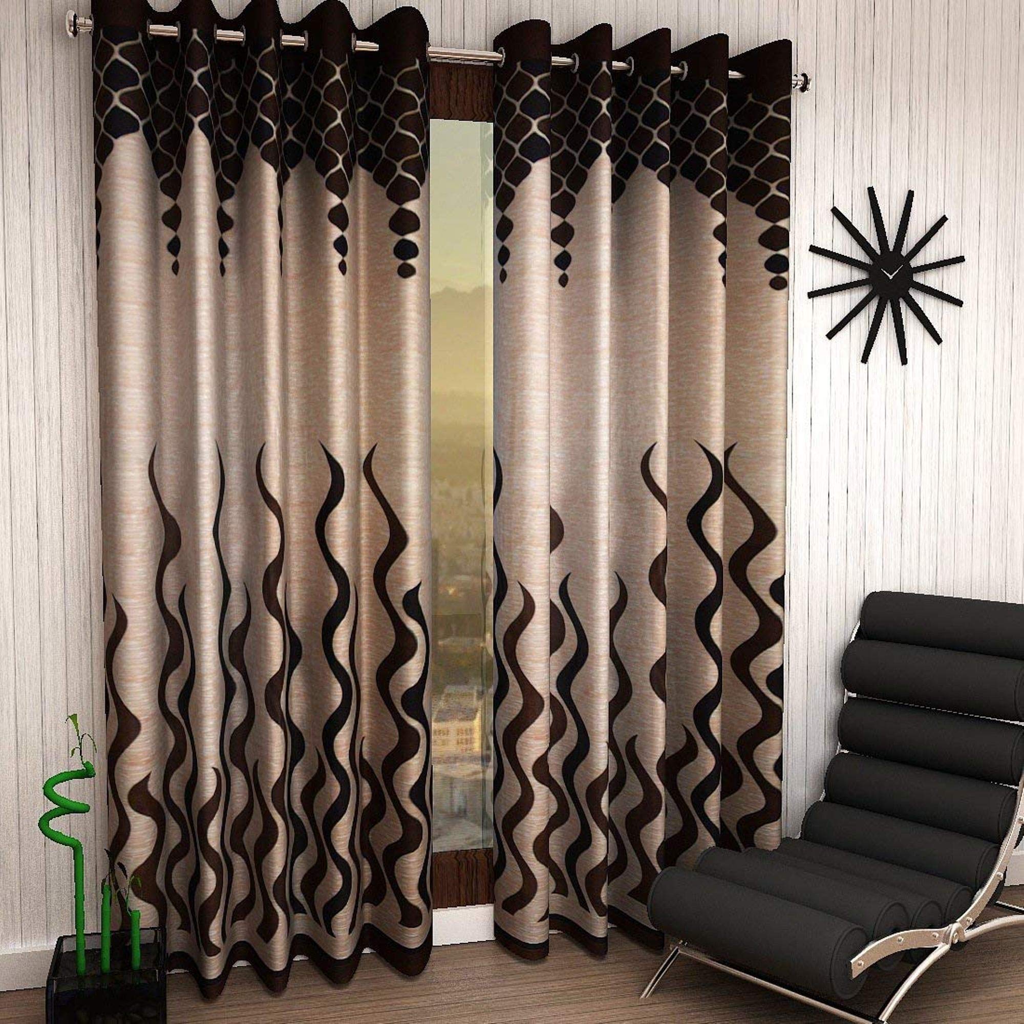 Galaxy Home Decor Modern Wave Panel Polyester Curtains for Door 7 Feet, Pack of 1, Brown (Brown, 7 Feet (1 Piece))