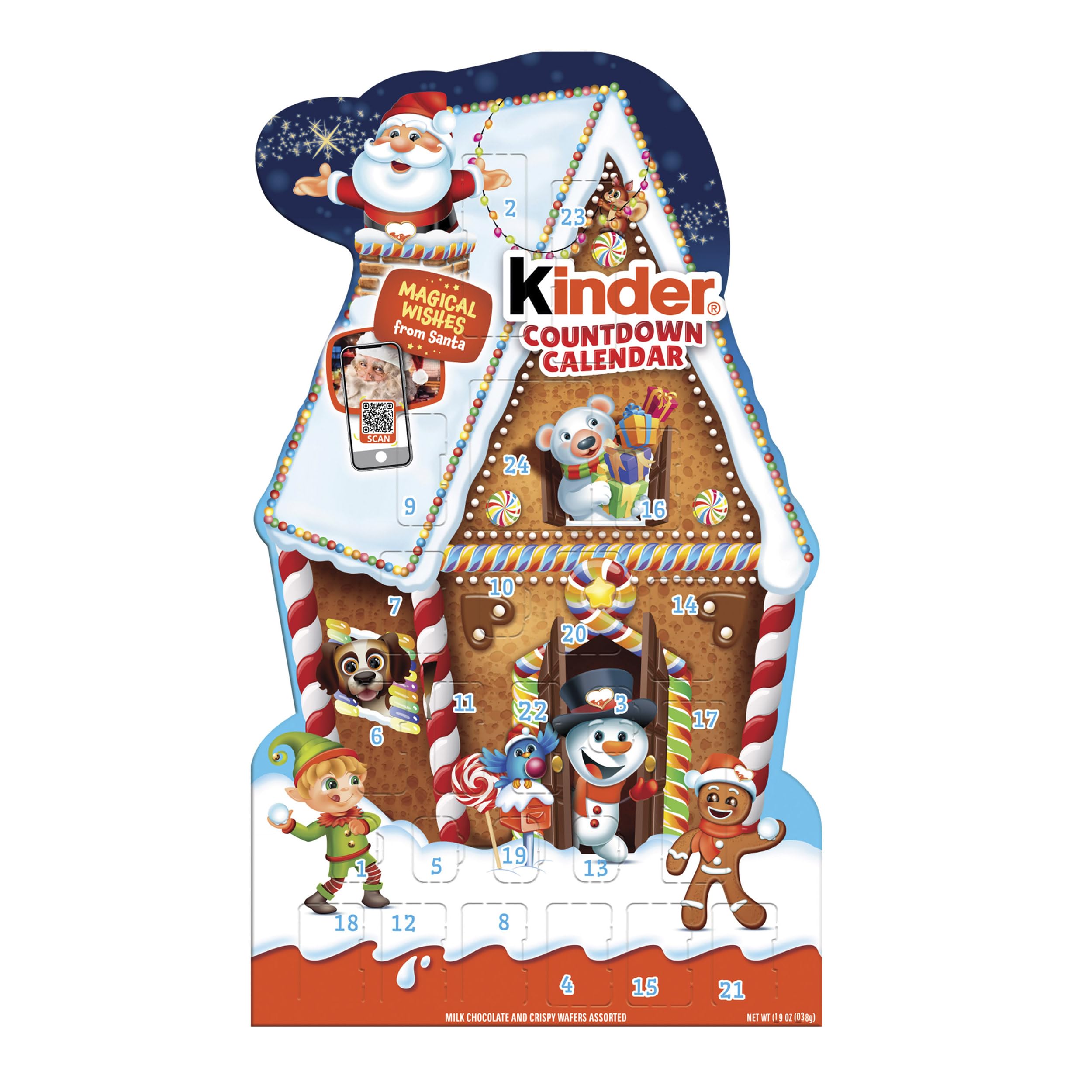 Kinder Holiday 2024 Advent Calendar, 24 Individually Wrapped Pieces, Chocolatey Candy, 6.9 oz