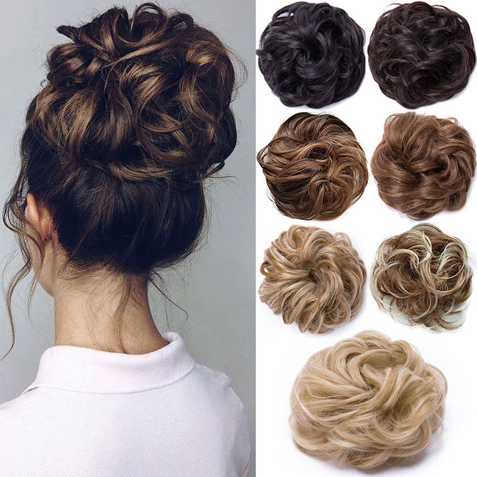 Scrunchy Scrunchie Hair Bun Updo Hairpiece Hair Ribbon Ponytail Extensions Hair Extensions Wavy Curly Messy Hair Bun Extensions Donut Hair Chignons Hair Piece Wig Medium Brown