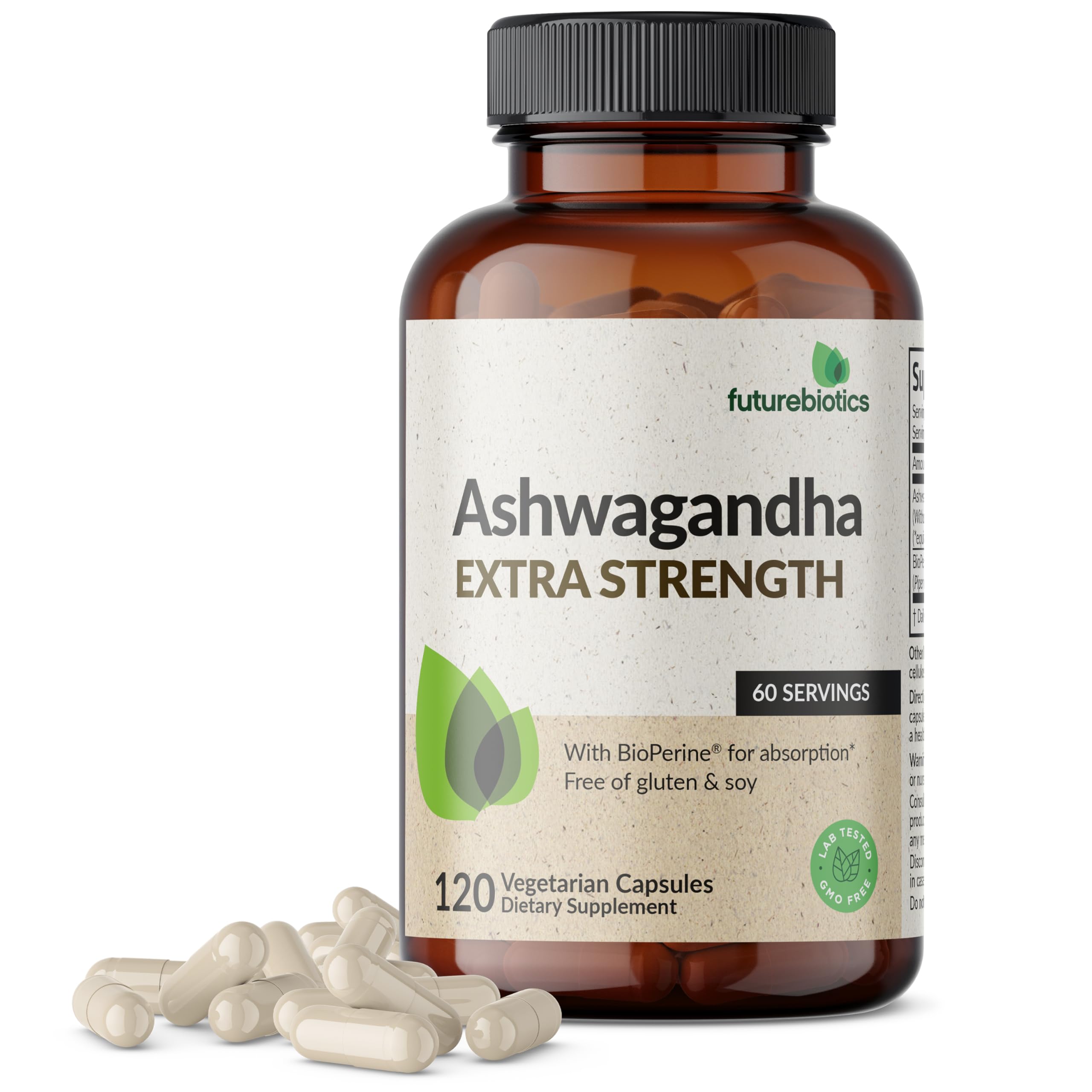 Futurebiotics Ashwagandha Extra Strength Stress & Mood Support with BioPerine - Non GMO Formula, 120 Vegetarian Capsules