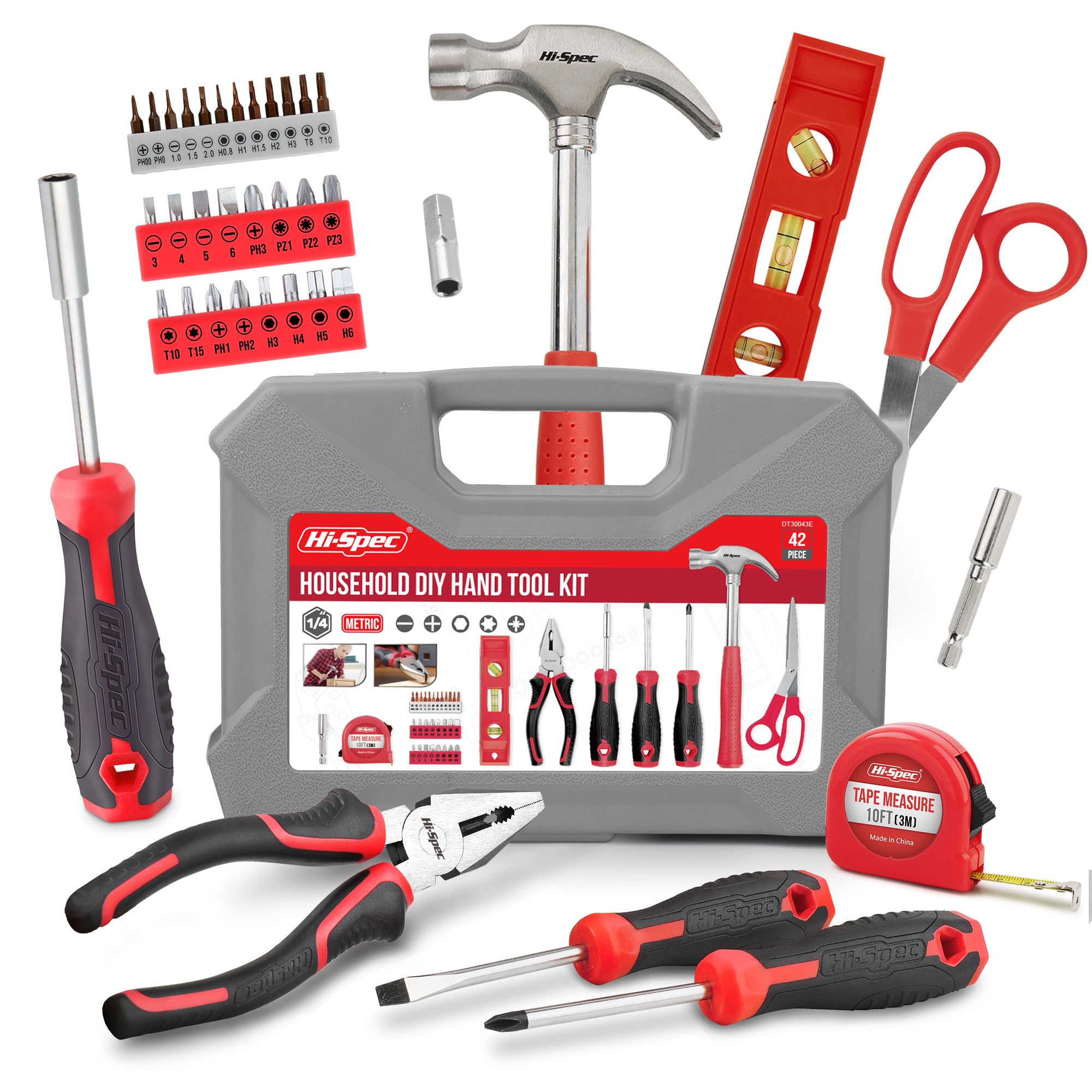 Hi-Spec 42 Piece Household DIY Hand Tool Kit Set. Everyday Repairs at Home & The Office with Practical Tools & Precision Screwdriver Bits. All in a Carry Case