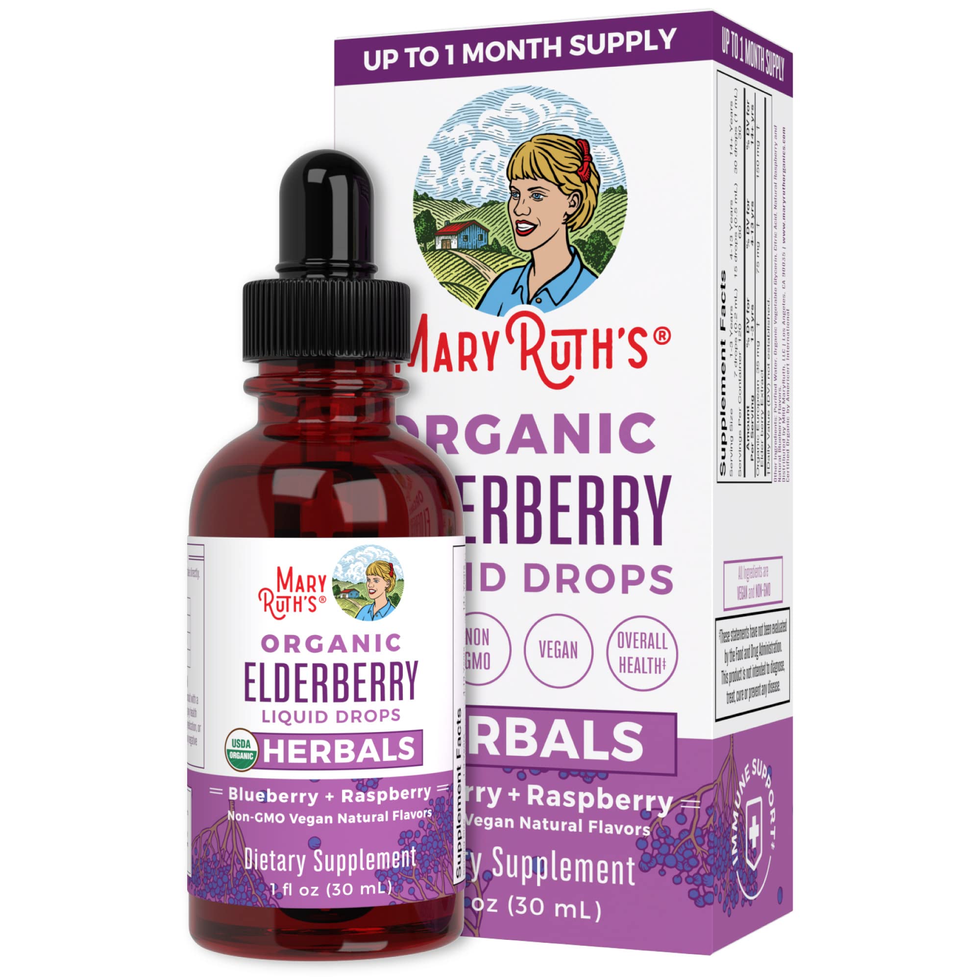 MaryRuth OrganicsElderberry Syrup Black Sambucus Liquid Drops by for Immune Support | Flavored with Raspberry & Blueberry for Health & Wellness | Vegan, Non-GMO & Gluten Free | 30 Servings