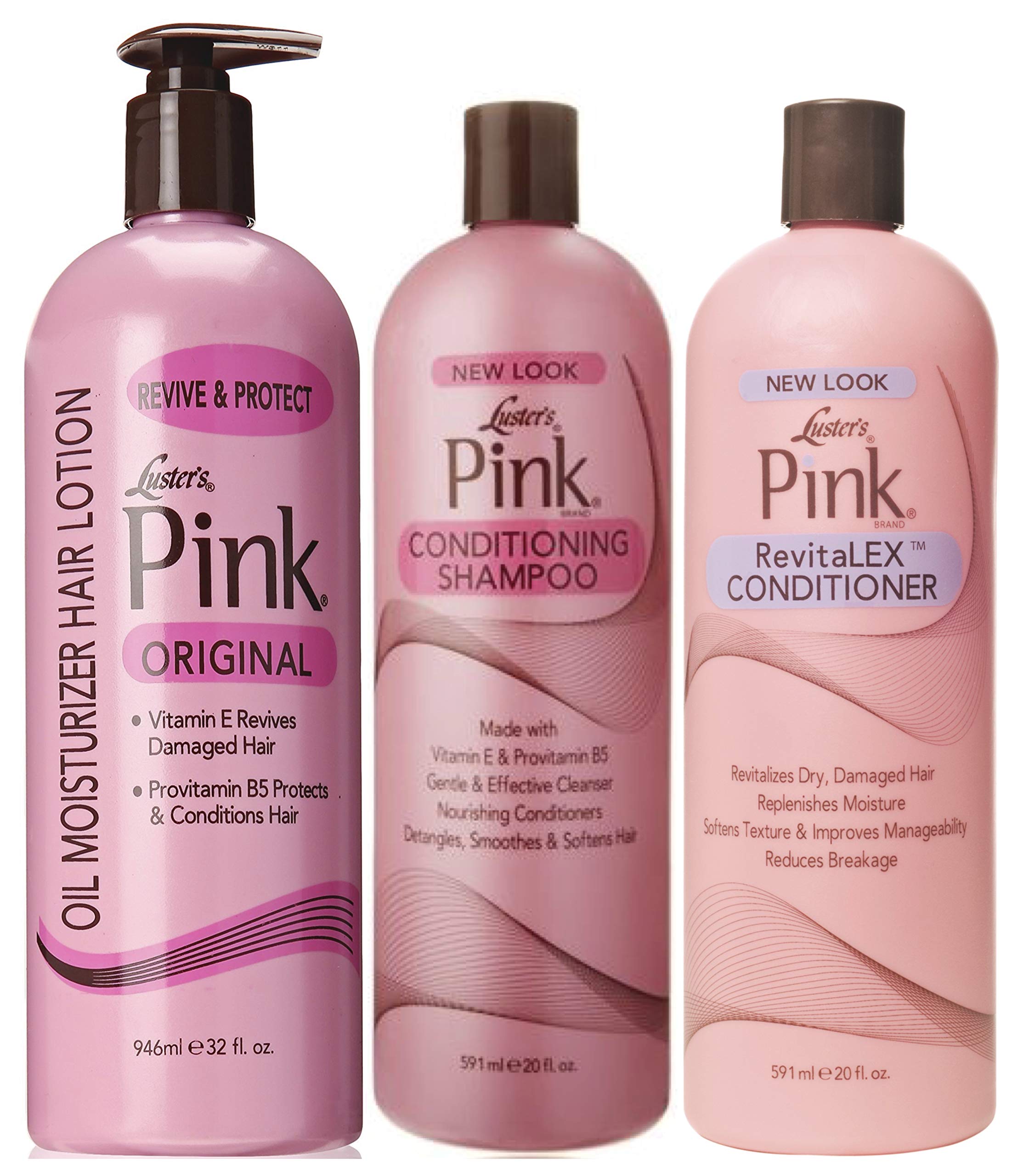 Luster's Pink SET - Conditioning Shampoo & RevitaLexConditioner 591ml each + Lusters Original Oil Moisturiser Hair Lotion for Medium and Course Hair 946 mlrs