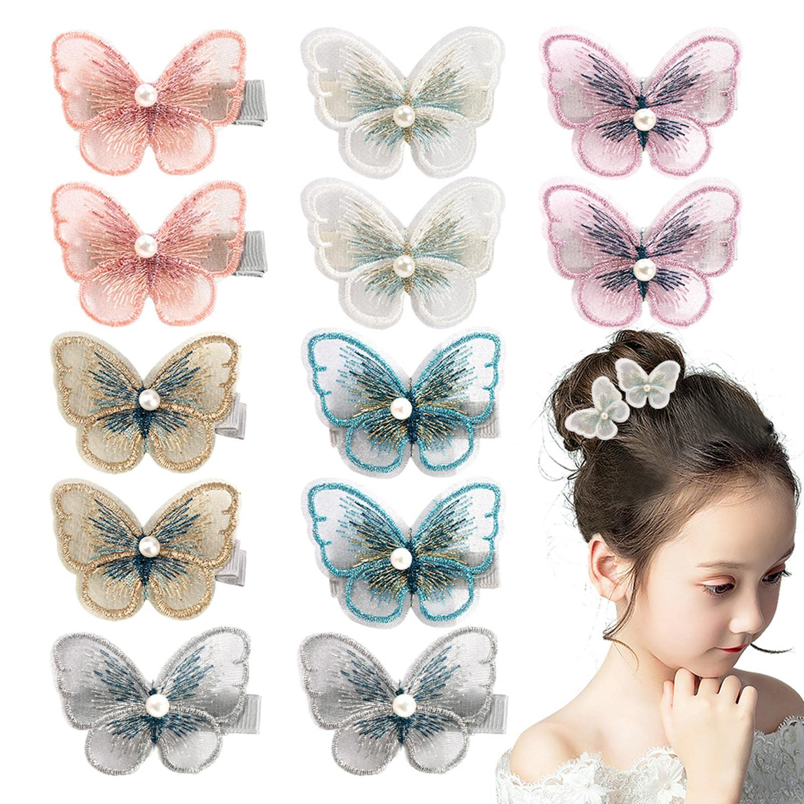 Butterfly Hair Clips for Girls, 12Pcs Hair Clips Pastel Pearl Colourful Cute Barrettes for Kid, Girl, Teens, Women Hair Accessories