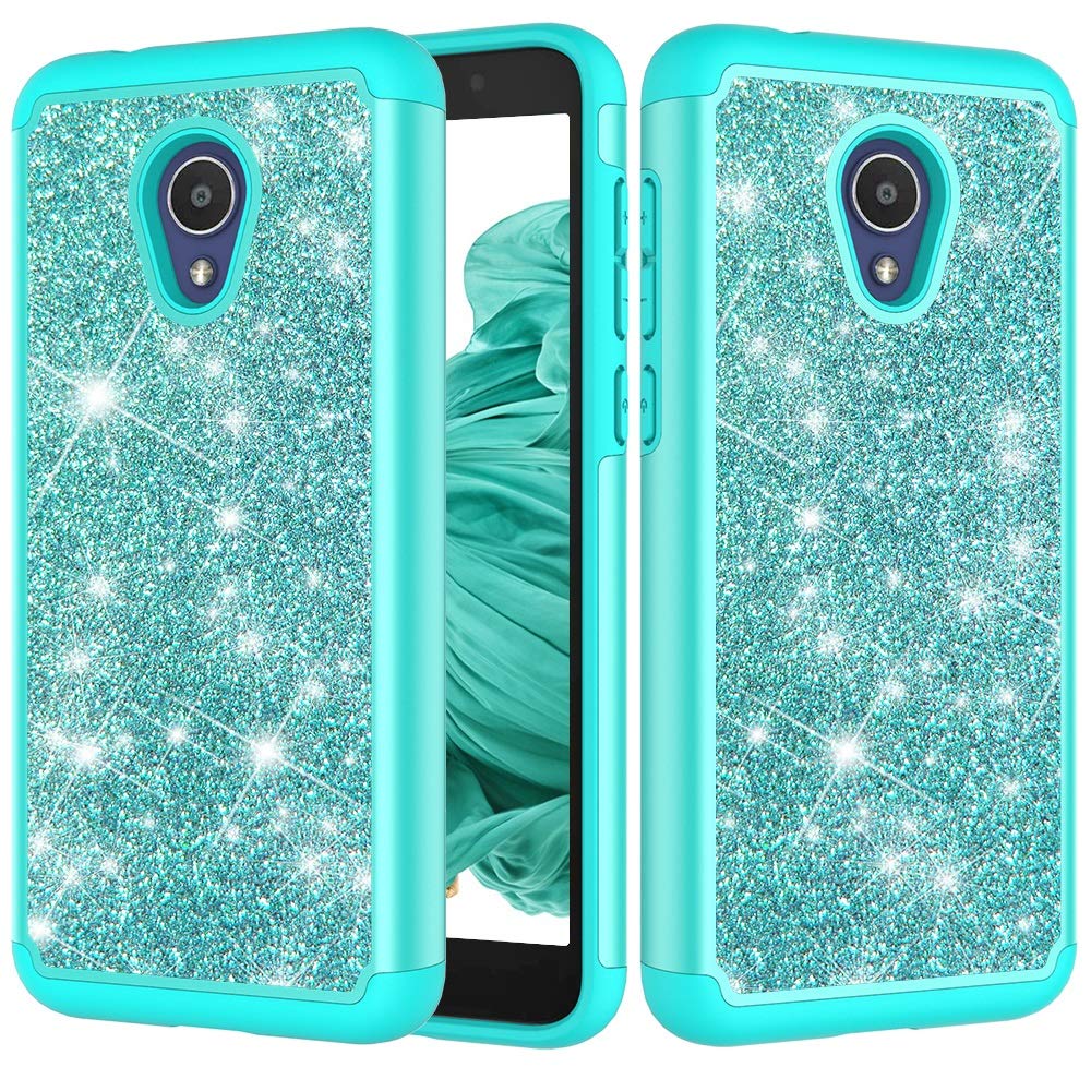 Phone Shell Glitter Powder Contrast Skin Shockproof Silicone + PC Protective Case for Alcatel 1X Evolve/Alcatel TCL LX/Alcatel IdealXtra 2018 (Color : Green)