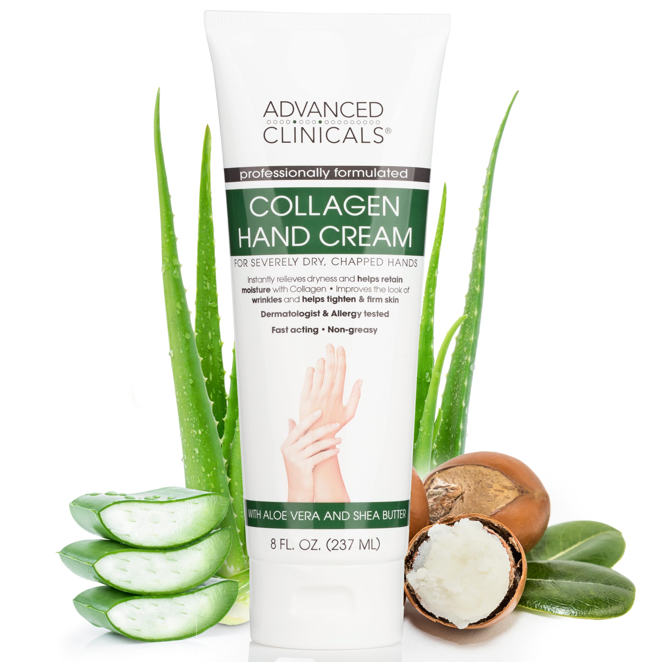 Advanced Clinicals Collagen Hand & Body Cream Skin Care Moisturizer Lotion For Dry Cracked Skin. Soothing & Hydrating Plant Collagen Lotion W/Aloe Vera, Green Tea, & Shea Butter, Large 8 Fl Oz