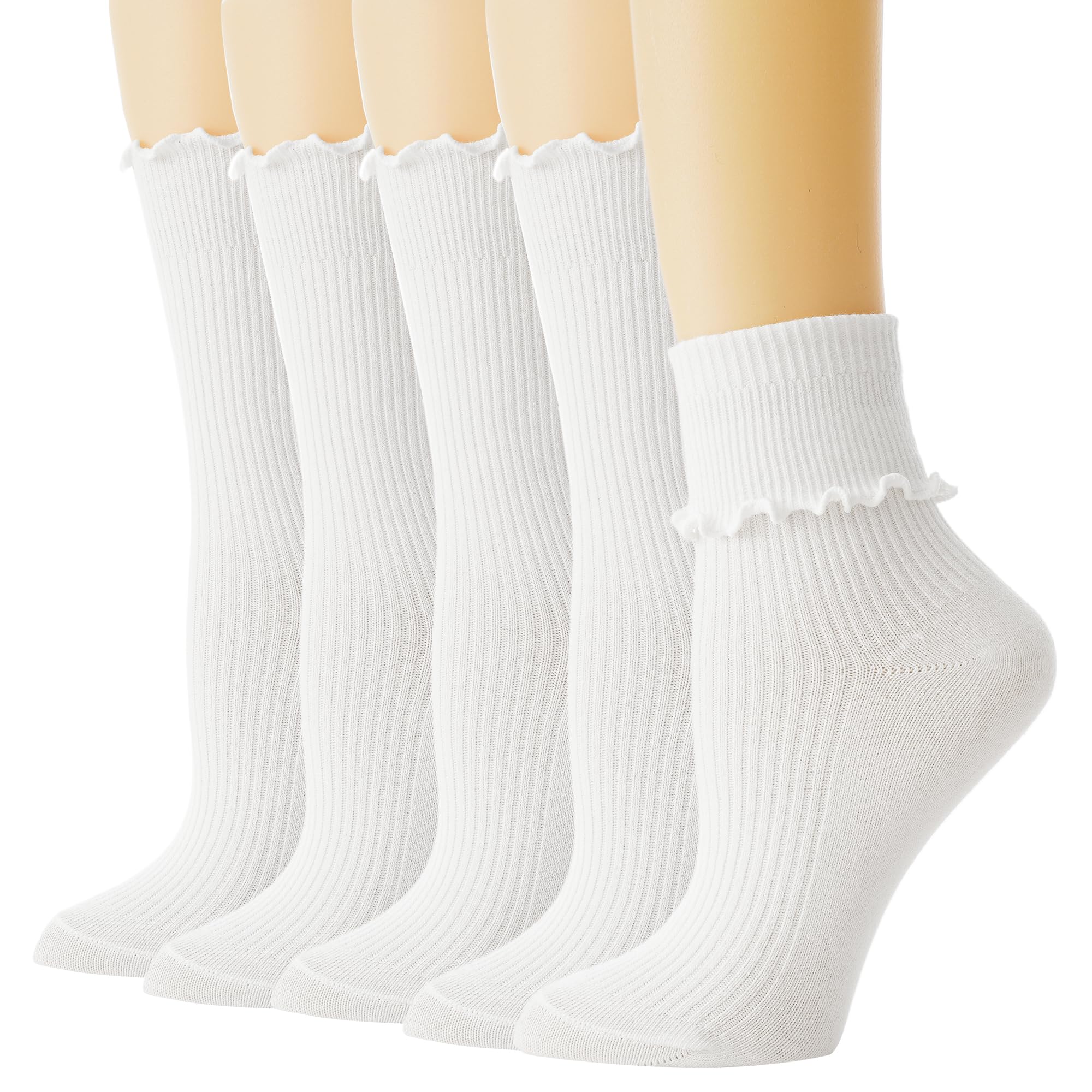 BISOUSOXWomens Ruffle Socks, White Frilly Socks for Women Turn-Cuff Lettuce Edge Cute Ankle Crew High Socks Size 5 7-9