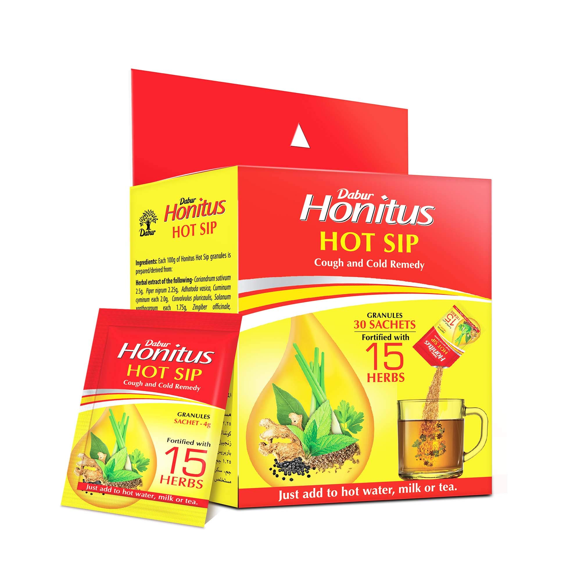 Dabur Honitus Hot Sip - Pack of 30 Sachets ( 4gx30 )| 100% Ayurvedic Kadha | Provides Instant Relief from Cough, Cold & Sore Throat | Natural Immunity Booster | Unique Blend of 15 Ayurvedic Herbs