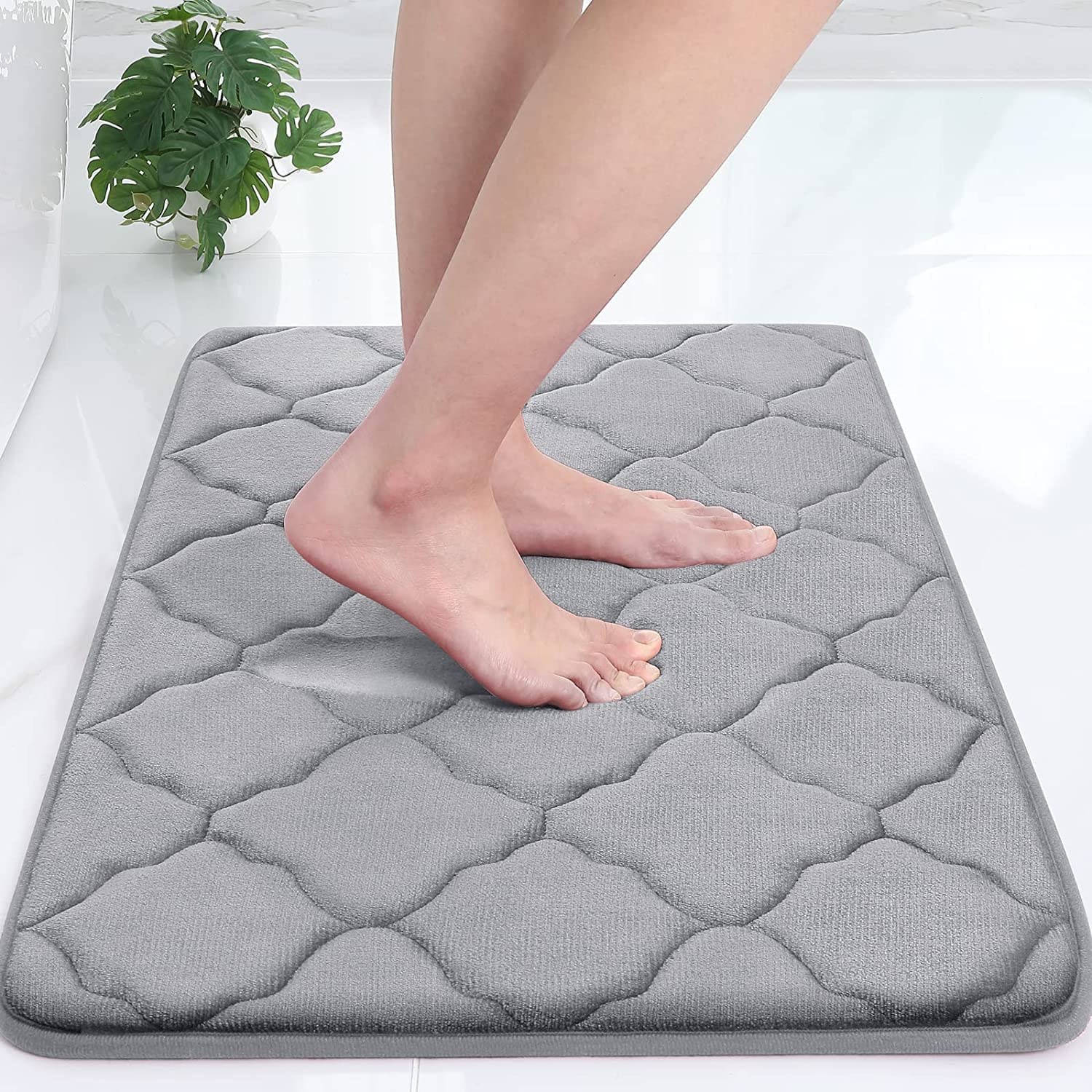 BESTOTTAM Memory Foam Bath Mat Rug, Ultra Soft Non Slip and Absorbent Bathroom Rug, Machine Wash Dry, Comfortable, Thick Bath Rug Carpet for Bathroom Floor, Tub and Shower, 60X40 (Grey CHEX)