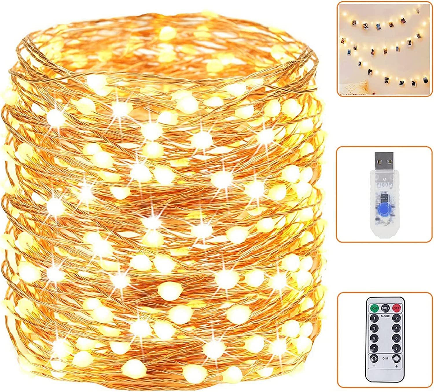 Engilen 33FT 100 LED Fairy String Lights Outdoor/Indoor, Super Bright Fairy Lights with Remote, Waterproof Copper Wire 8 Modes Christmas Lights for Bedroom Party Wedding Garden (Warm White)