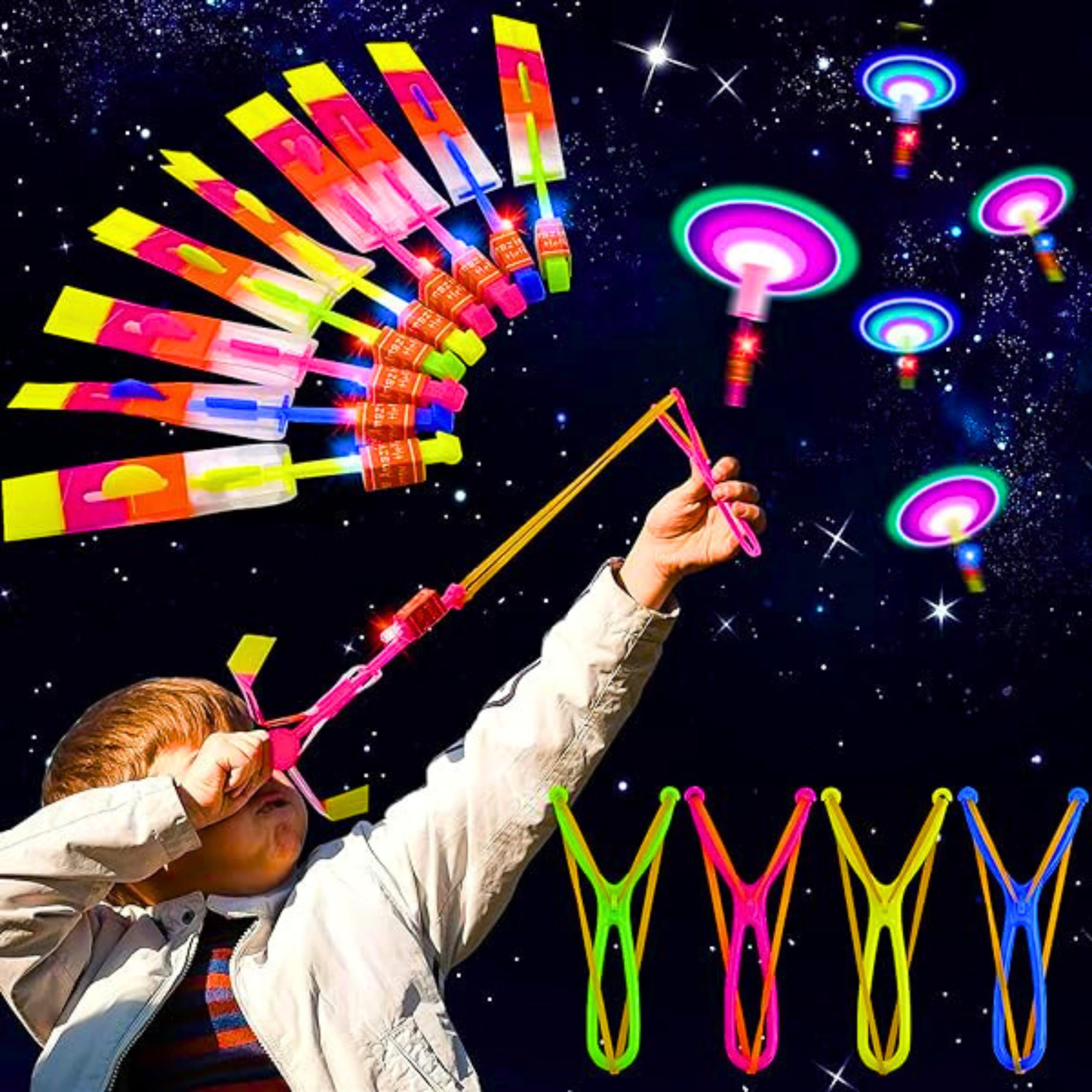 AYEBIA LED Light Toy Party Items 12 Pieces Flying Toy Party Set Propeller Toy Children Slingshot Toy Helicopter Fly Toy for Outdoor Games Party Bag Children's Birthday Party