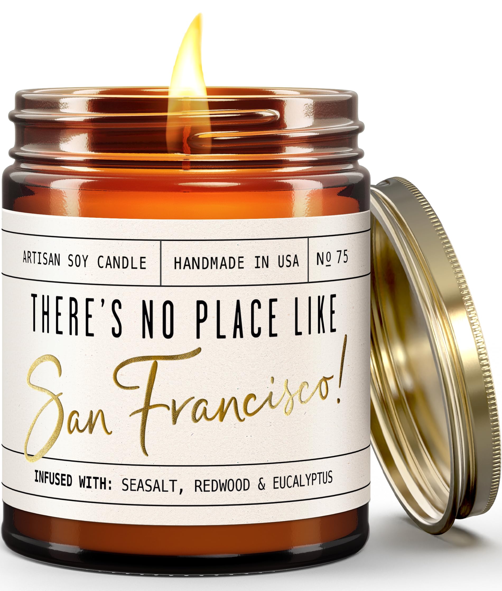 San Francisco Gifts, San Francisco Decor for Home - 'There's No Place Like San Francisco Candle, w/Sea Salt, Redwood & Eucalyptus I San Francisco Souvenirs I 9oz Jar, 50Hr Burn, Made in USA