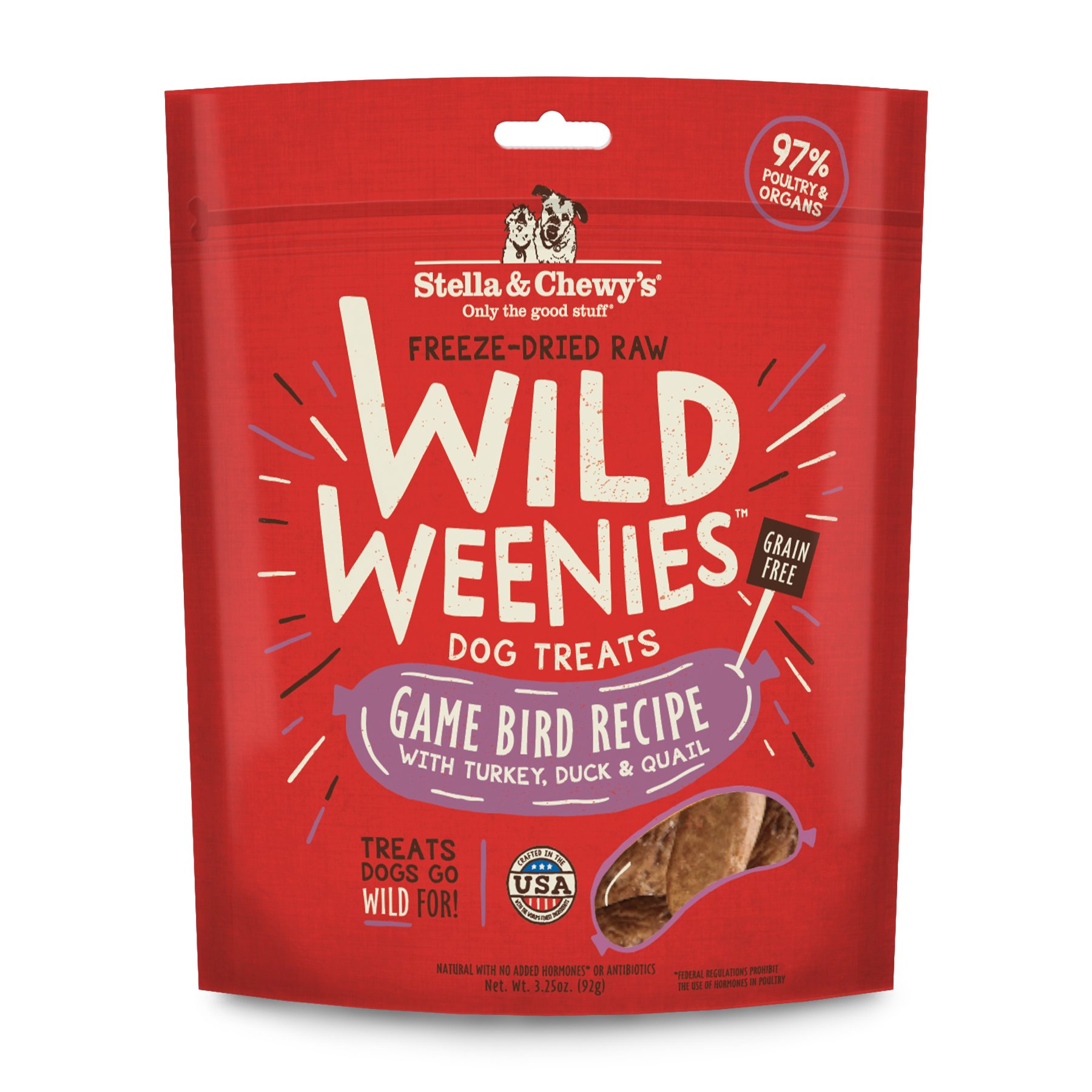 Stella & Chewy's Freeze-Dried Raw Wild Weenies Dog Treats – All-Natural, Protein Rich, Grain Free Dog Puppy Treat – Great for Training Rewarding – Game Bird Recipe – 3.25 oz Bag