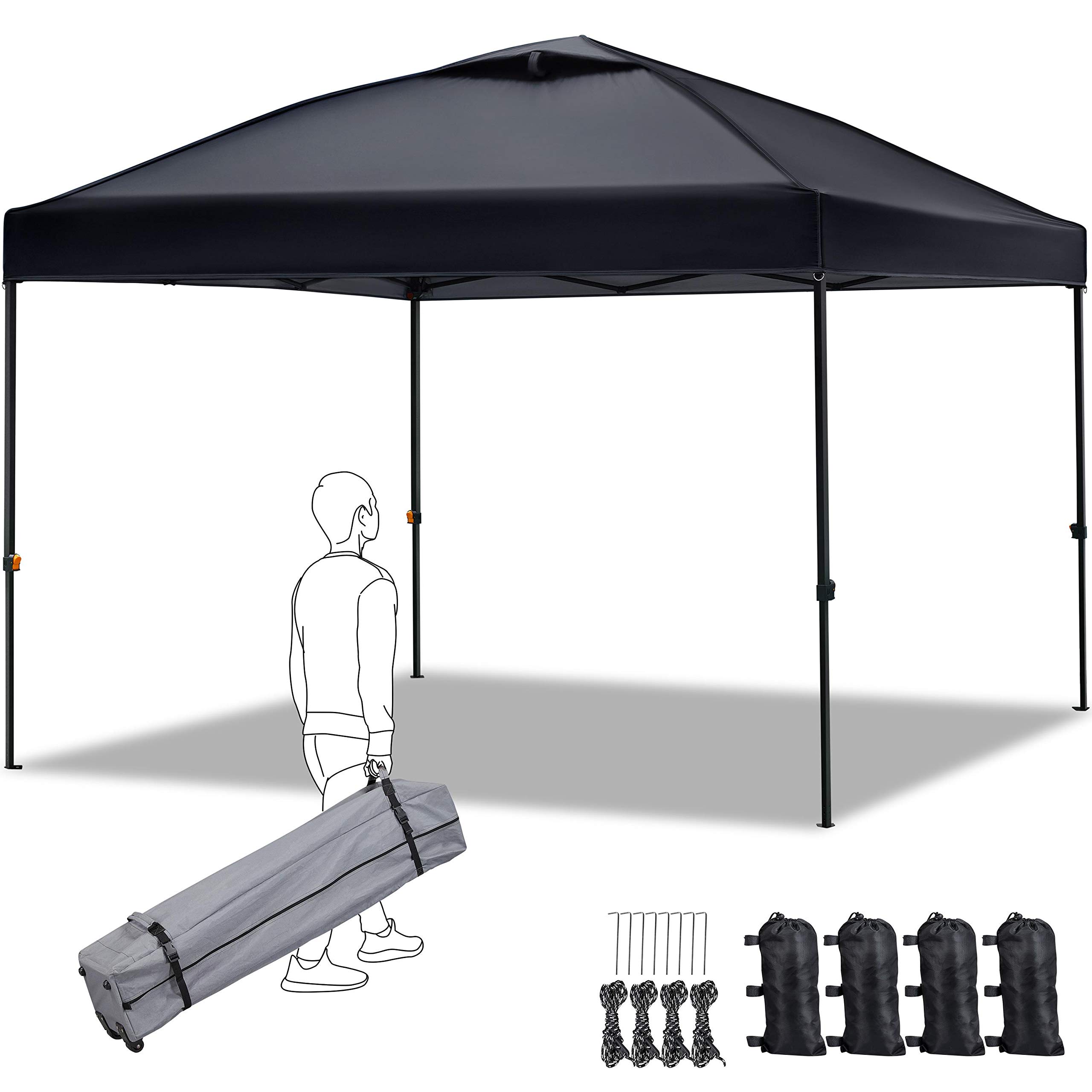 Yaheetech Pop Up Gazebo, 3x3m Patio Instant Shelter Waterproof Garden Canopy with 4 Weight Sandbags, 4 Ropes & 8 Stakes, Wheeled Bag, Metal Frame, Adjustable Height, Top Air Vent, Black