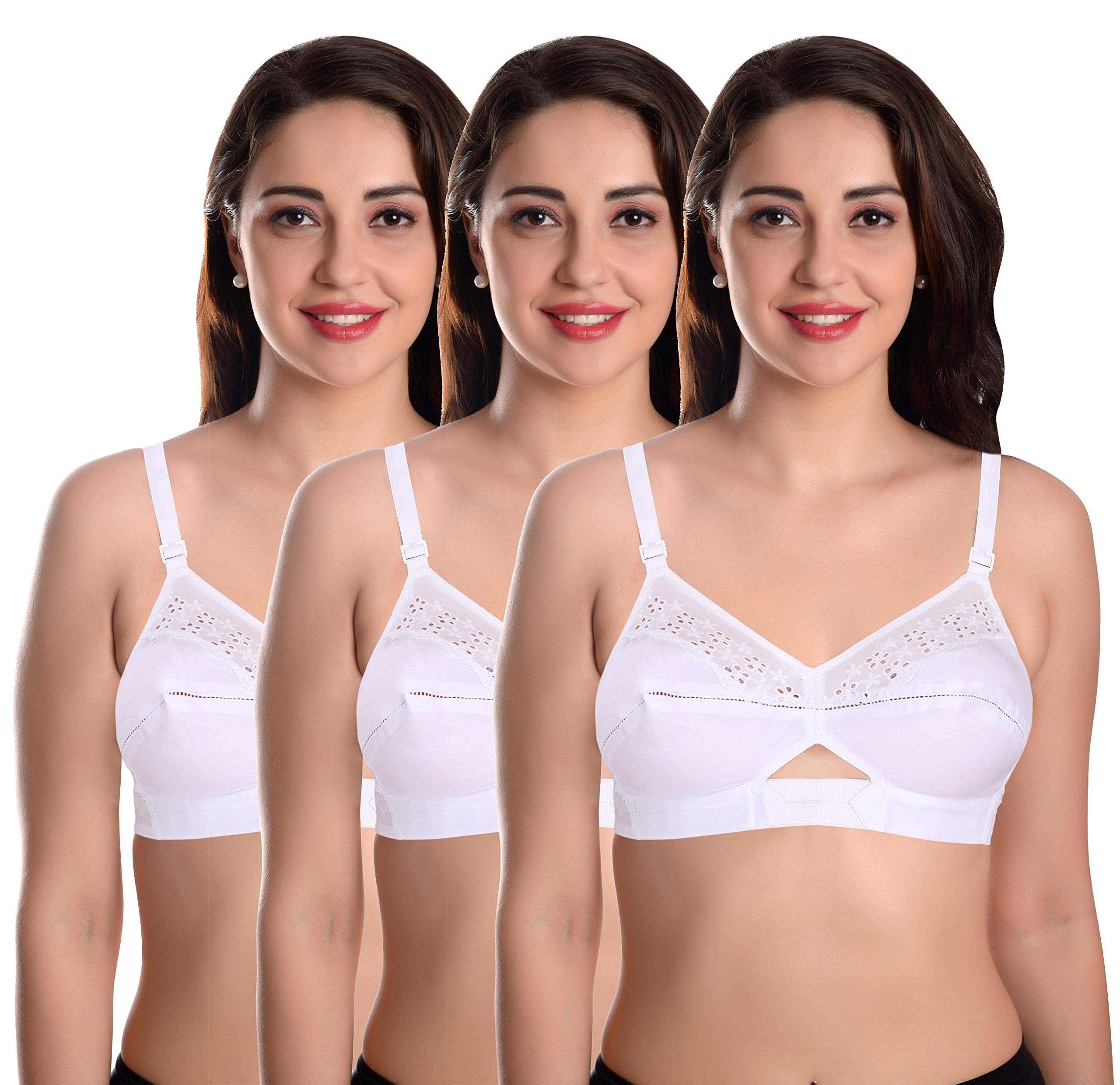 Pure Cotton Embroidered Non Padded Non Wired Women's Everyday Bras (Cotton Straps)