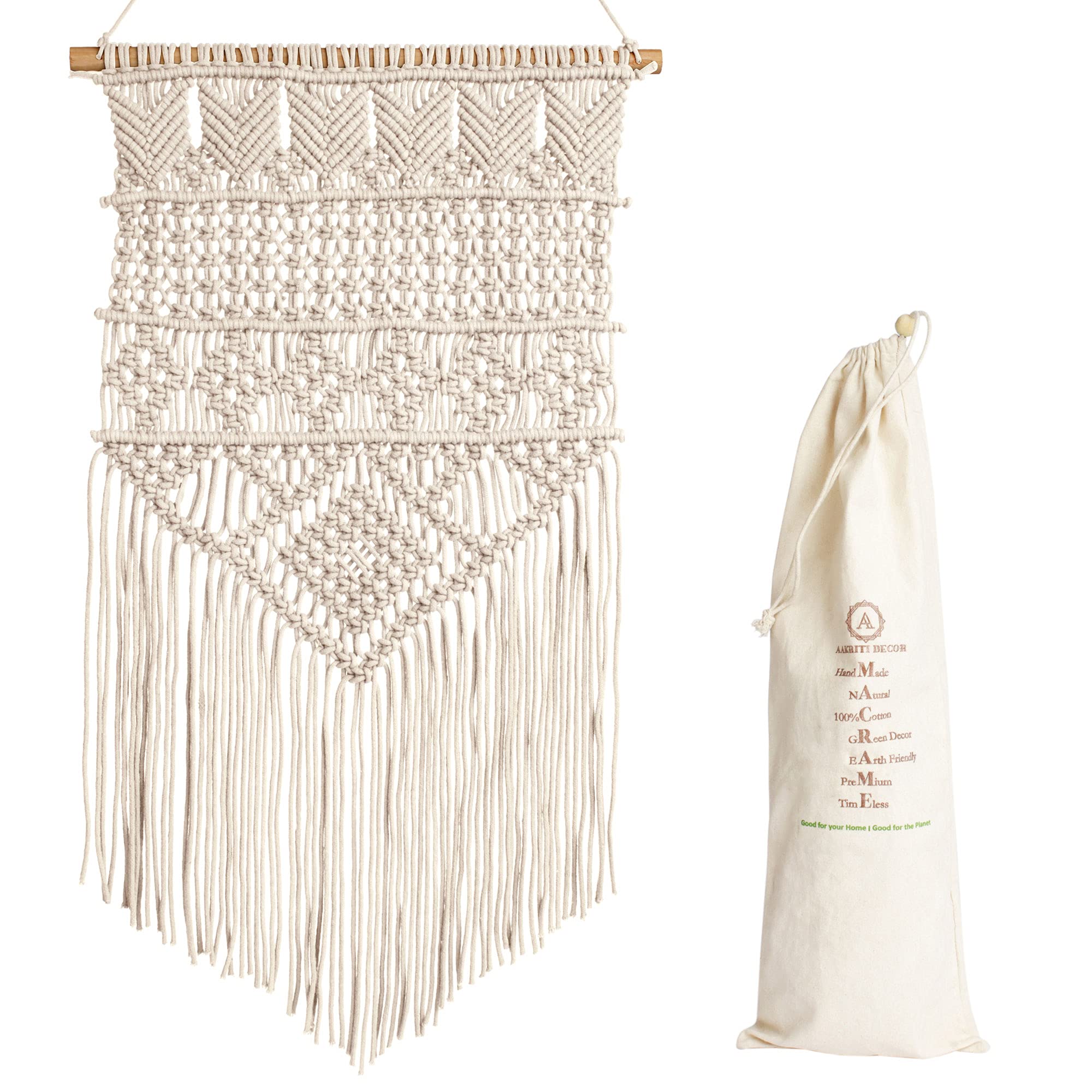 Aakriti Macrame wall hanging Boho natural wall hanging , beautifully designed with hand made , Hanging down on the living room will convert the place into a class .Length 28 in xwidth 16 in