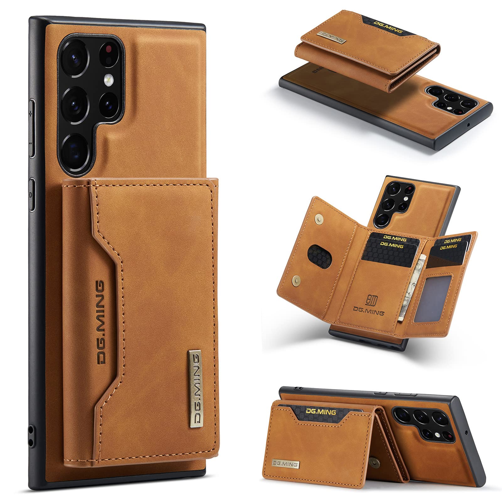 SZHAIYU 2 in 1 Detachable Wallet Back Cover for Samsung Galaxy S22 Ultra 5G Leather Case with Card Holder Magnetic Pocket Slim Phone Cases 6.8'' (Brown, S22 Ultra)