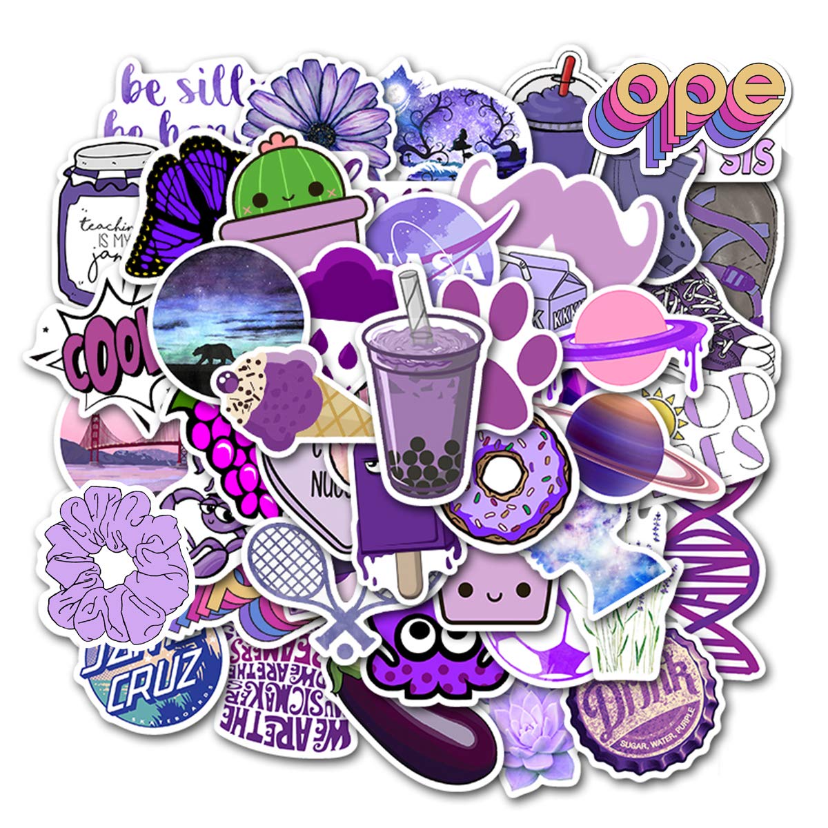 Purple Stickers for Water Bottles, | Big 50-Pack | Cute,Waterproof,Aesthetic,Trendy Stickers for Teens,Girls,Perfect for Laptop,Phone,car,Skateboard,Travel