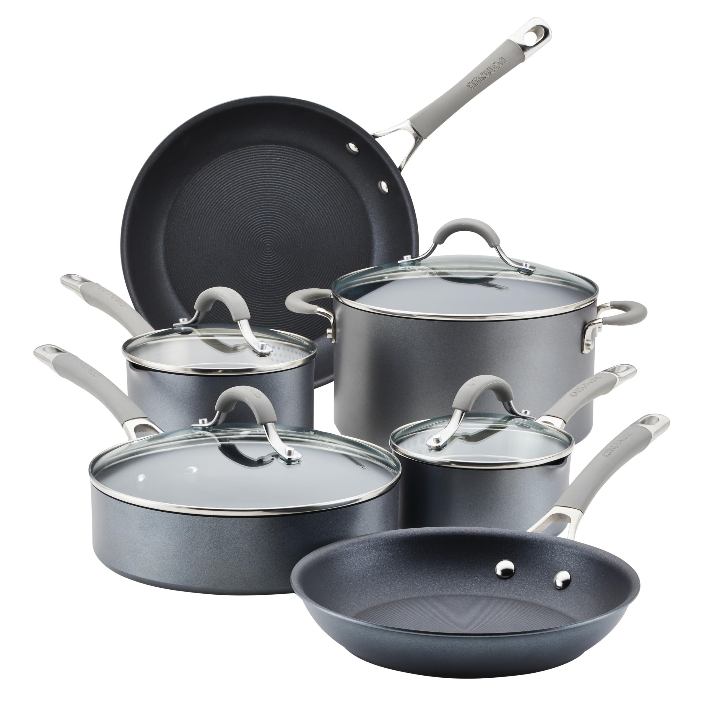 CirculonElementum Hard Anodized Nonstick Cookware/Pots and Pans Set, 10 Piece, Gray