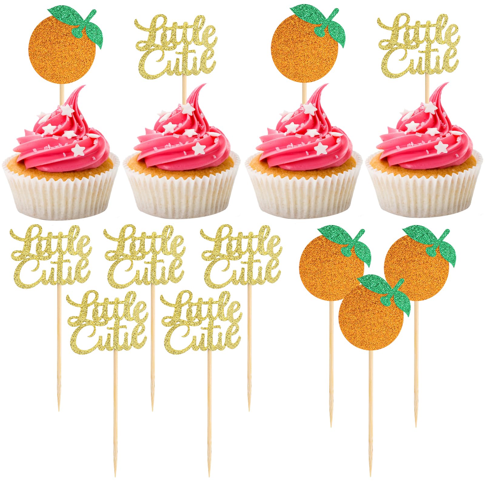 24 PCS Cuties Oranges Cupcake Toppers Little Cutie Baby Shower Decorations A Little Cutie Is on the Way Decorations for Citrus Theme Party Decoration Supplies