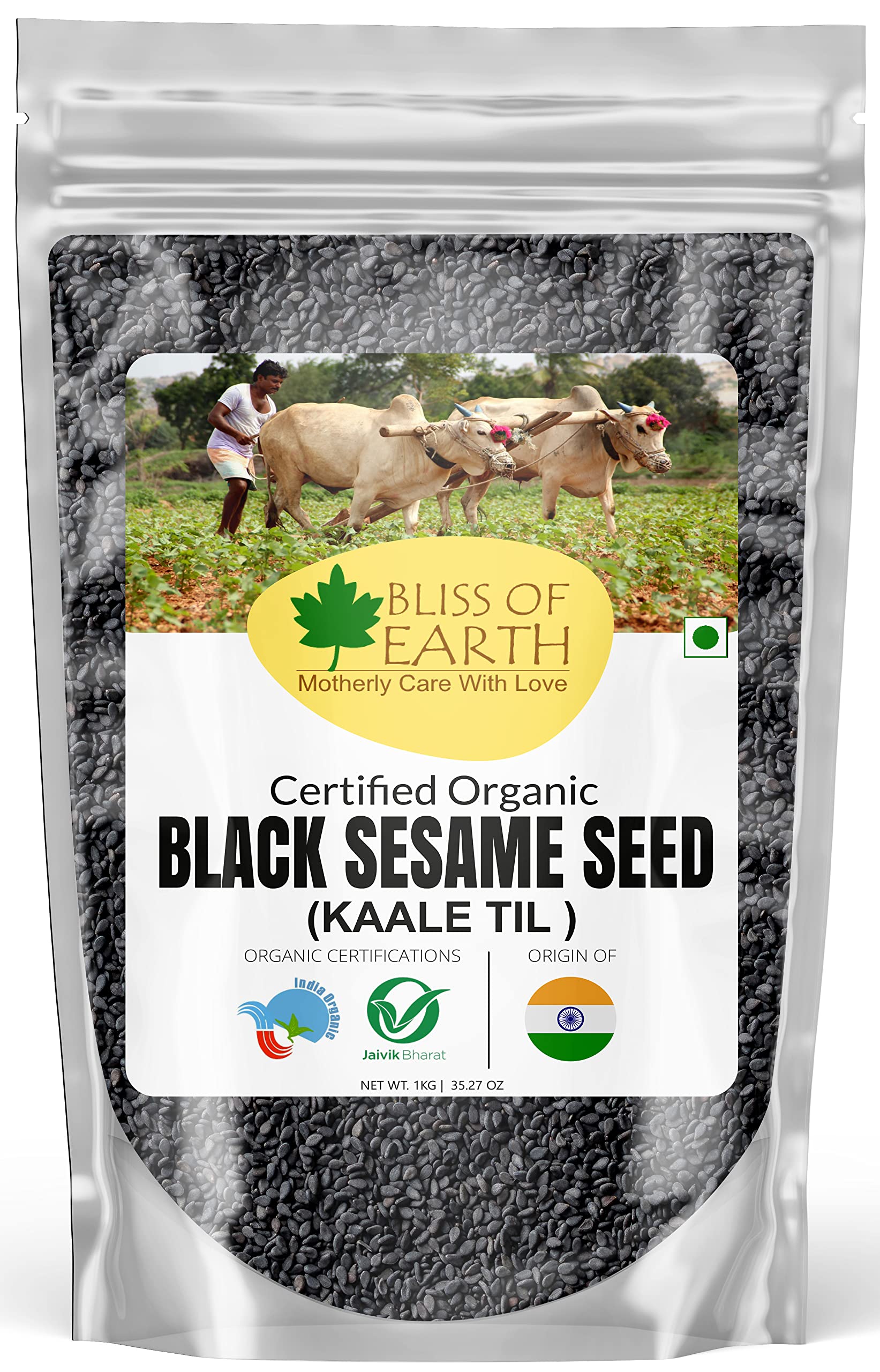 BLISS OF EARTH1kg unhulled Black Sesame Seeds, Kaale Til, Fresh & Organic Fully Fiber Rich Great for Cooking & Baking