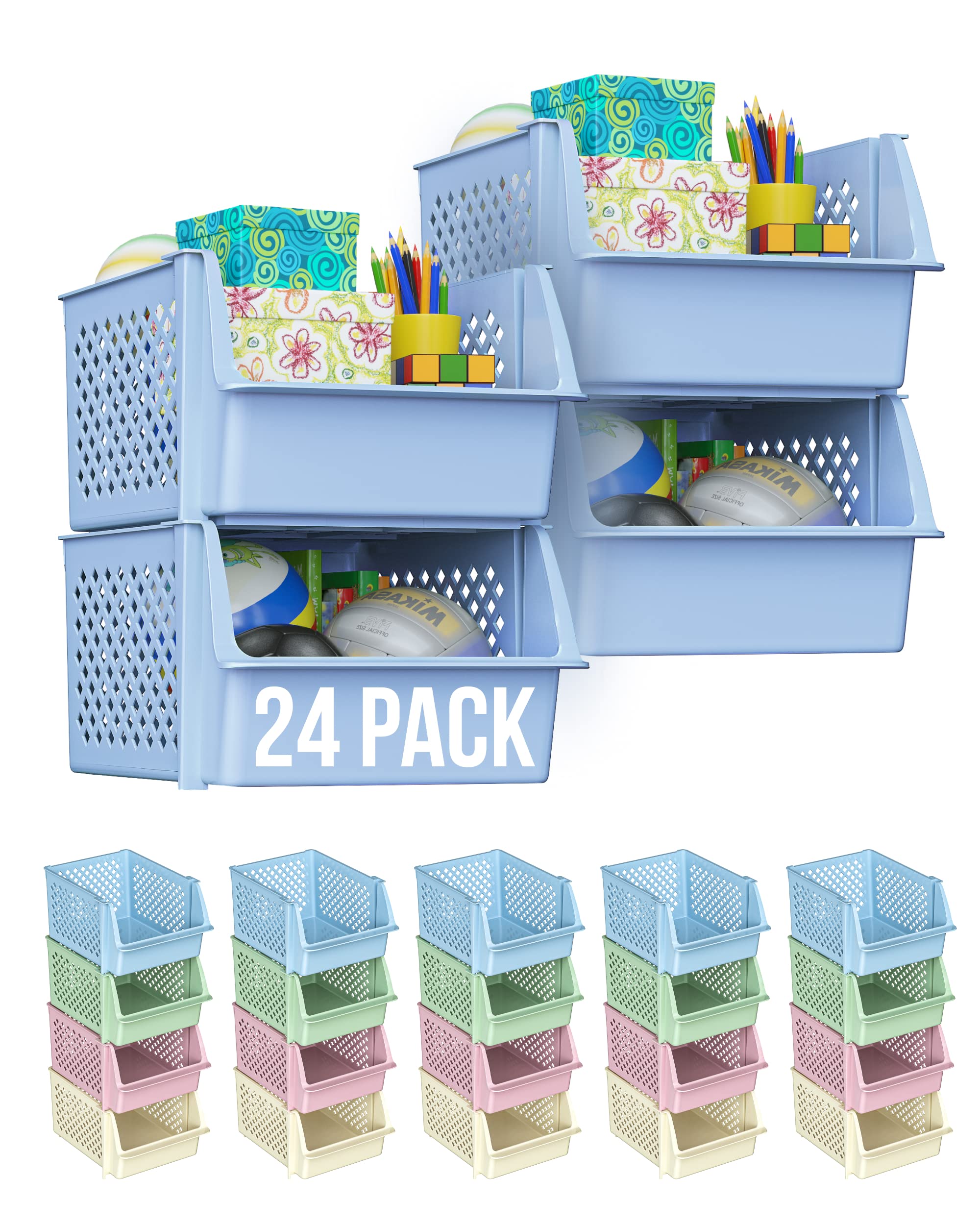 Skywin Plastic Stackable Storage Bins for Pantry - Stackable Bins For Organizing Food, Kitchen, and Bathroom Essentials (Multi - 24 Pack)