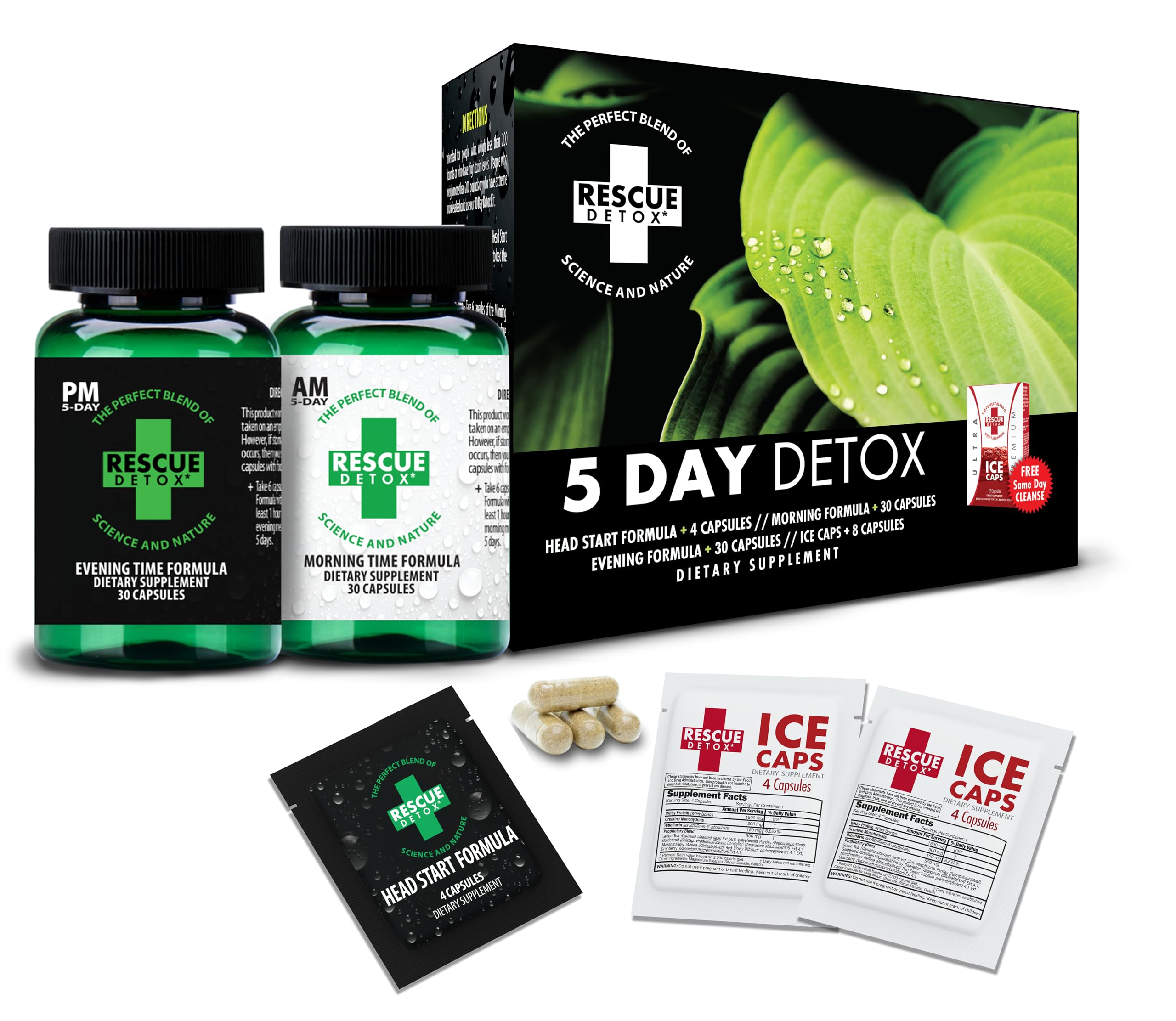 Rescue Detox5 Day Permanent Detox Kit - 72ct Capsules | Comprehensive Full Body Cleanse with Bonus Instant ICE Caps