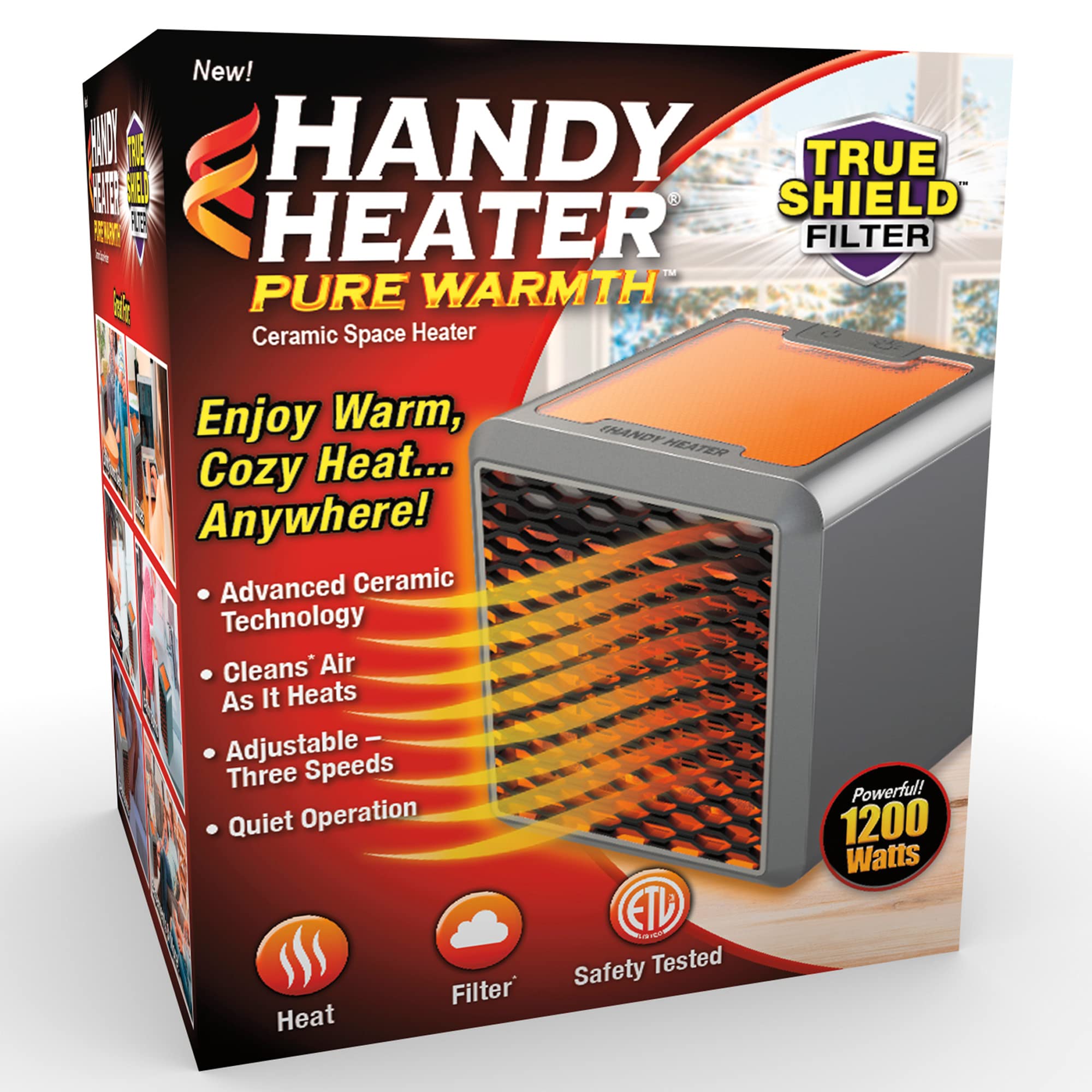 Ontel Handy Heater Pure Warmth 1200W Personal Ceramic Space Heater with Adjustable Heat - Portable, Quiet & Energy Efficient Small Space Heater for Bedroom, Office, Garage & More