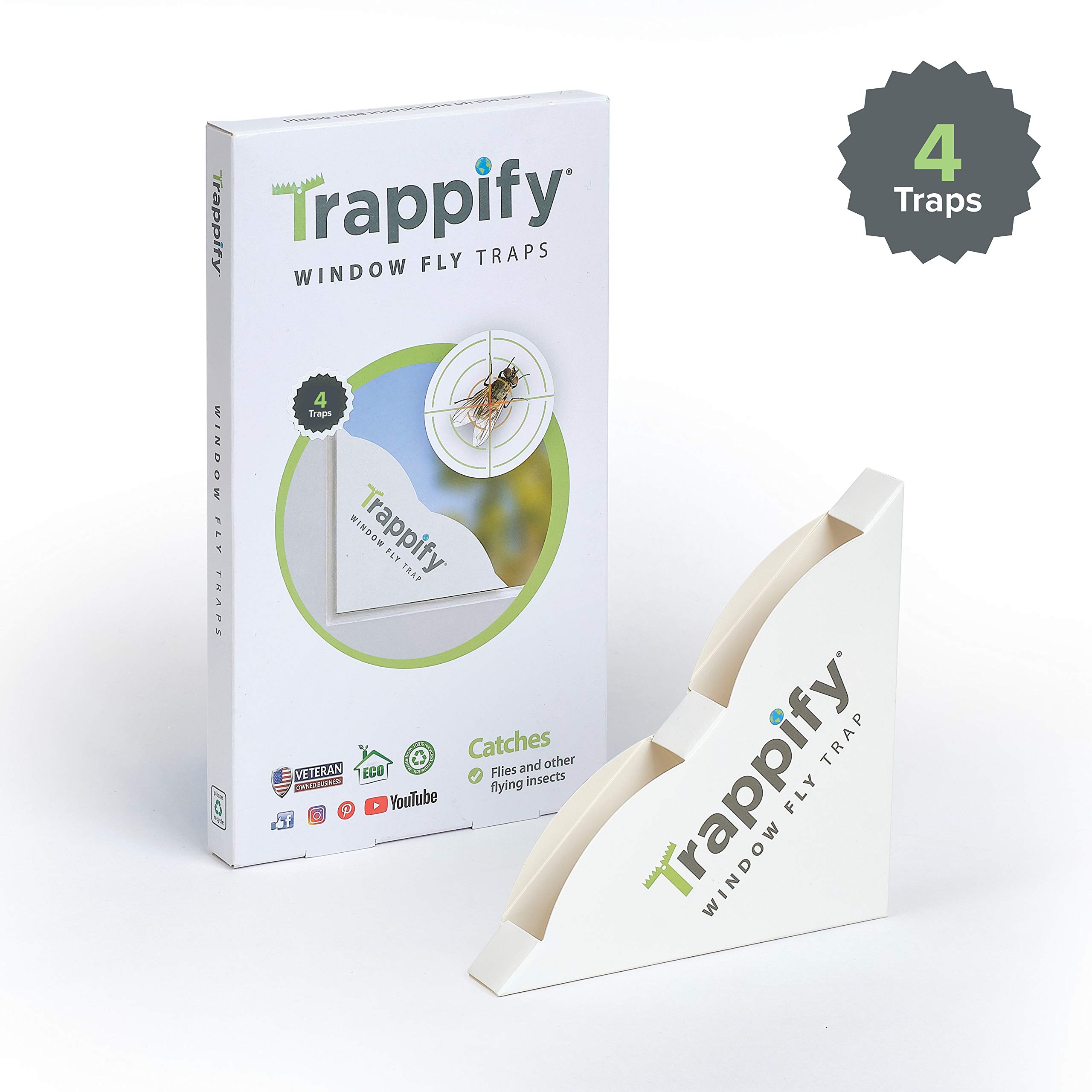 Trappify Fly Trap Indoor: Window Fly Traps for Home | Fruit Fly Traps for Indoors, Gnat Traps for House Indoor | Disposable Fly Trap with Sticky Adhesive Strips | Inside Bug Catchers (4 Pack)