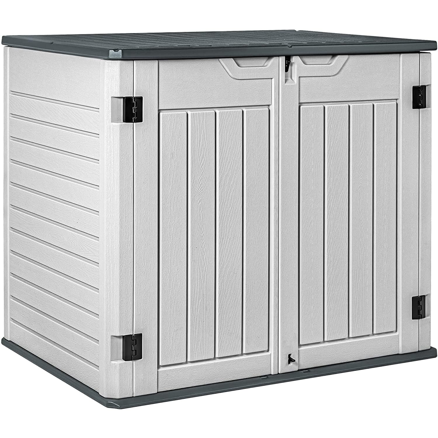 Greesum Outdoor Horizontal Resin Storage Sheds 34 Cu. Ft. Weather Resistant Resin Tool Shed, Extra Large Capacity Weather Resistant Box for Bike, Garbage Cans, Lawnmowe, Without Divider, White