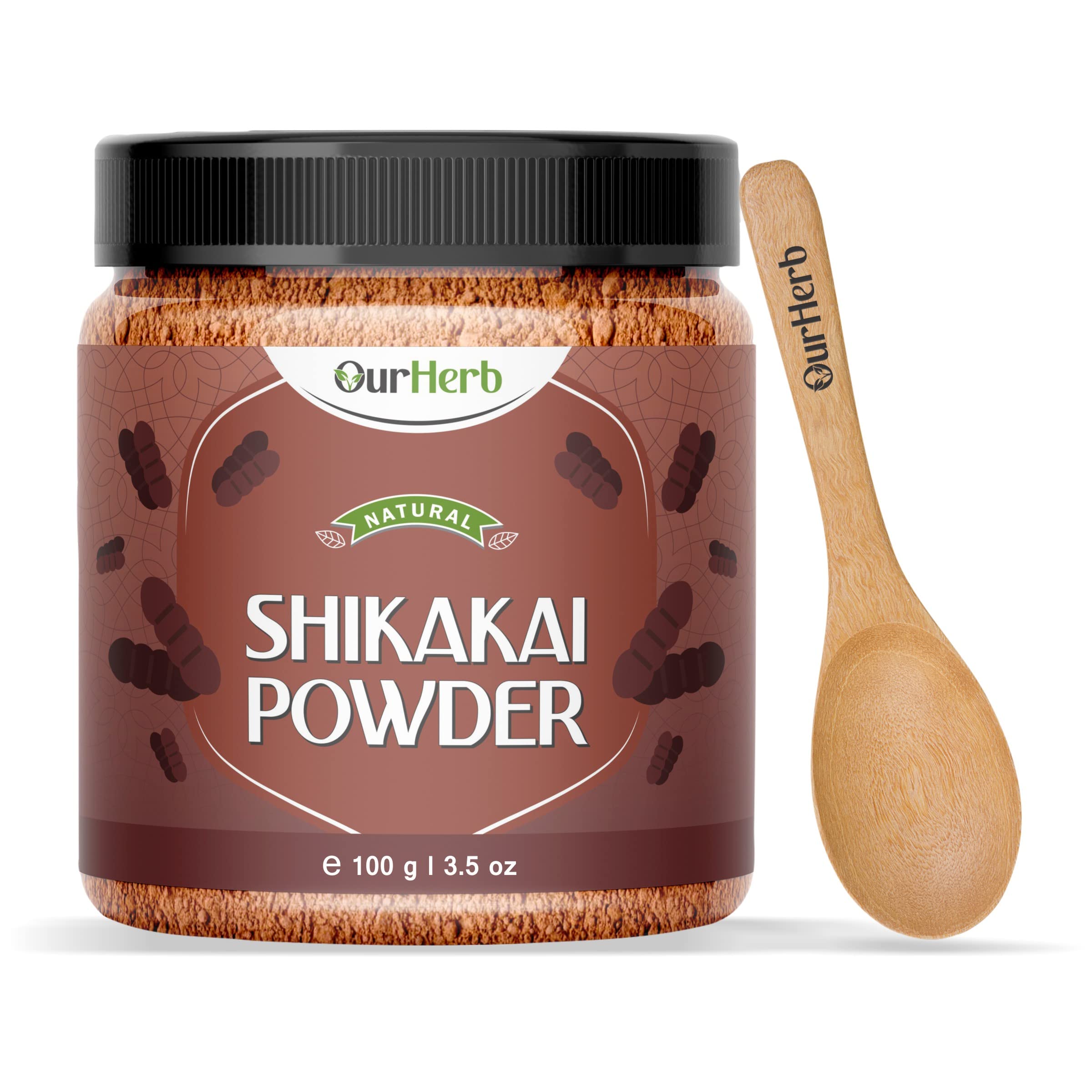 OurHerb Pure & Natural Shikakai (Acacia concinna) Powder for Hair Care with Wooden Spoon - 100g | 3.5 Oz