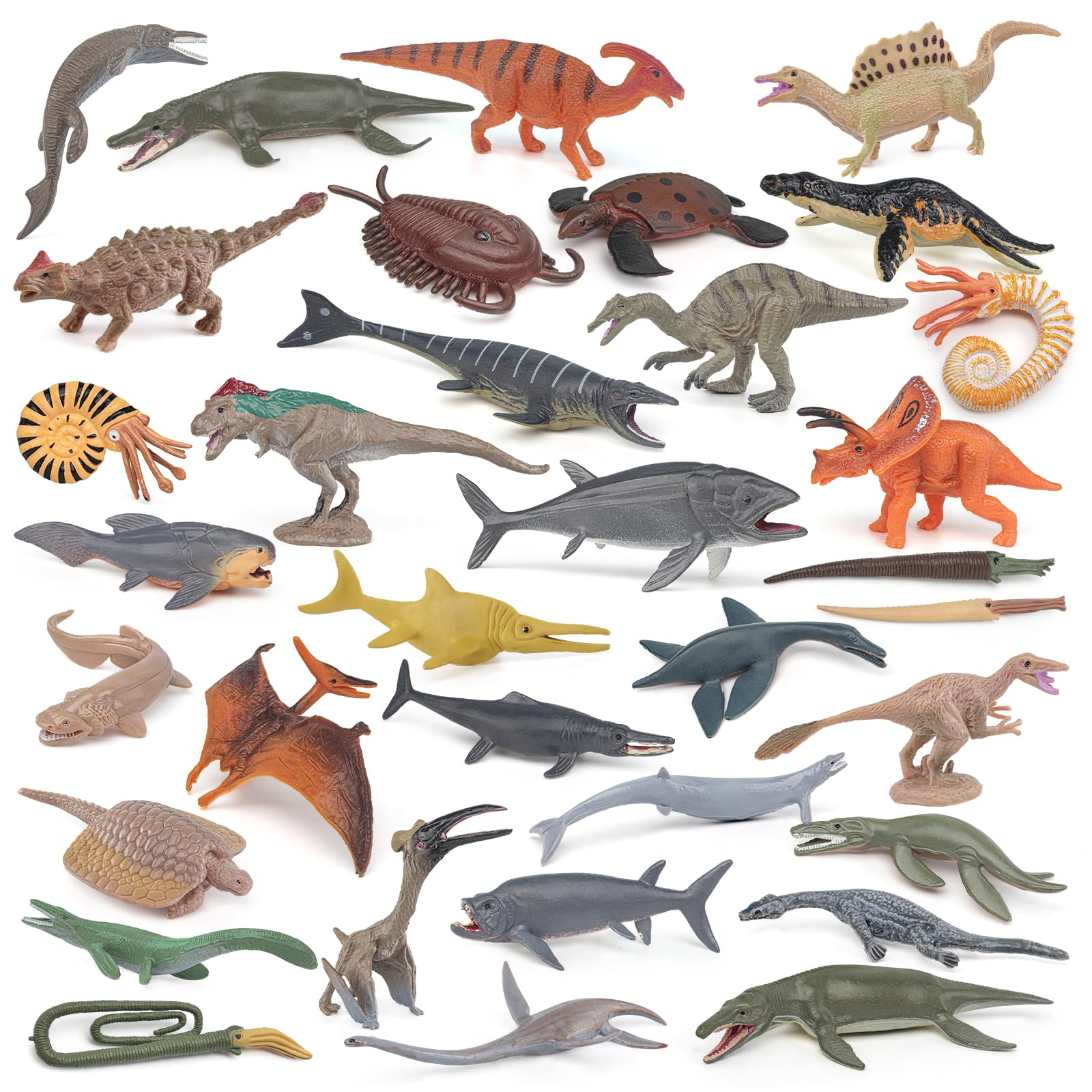 34PCS Prehistoric Sea Creatures Toys for Kids Dinosaur Toy Animals Toy Set 4 Inch Marine Animal Figures Cake Topper Girls Boys Kids Toddlers Birthday Gift