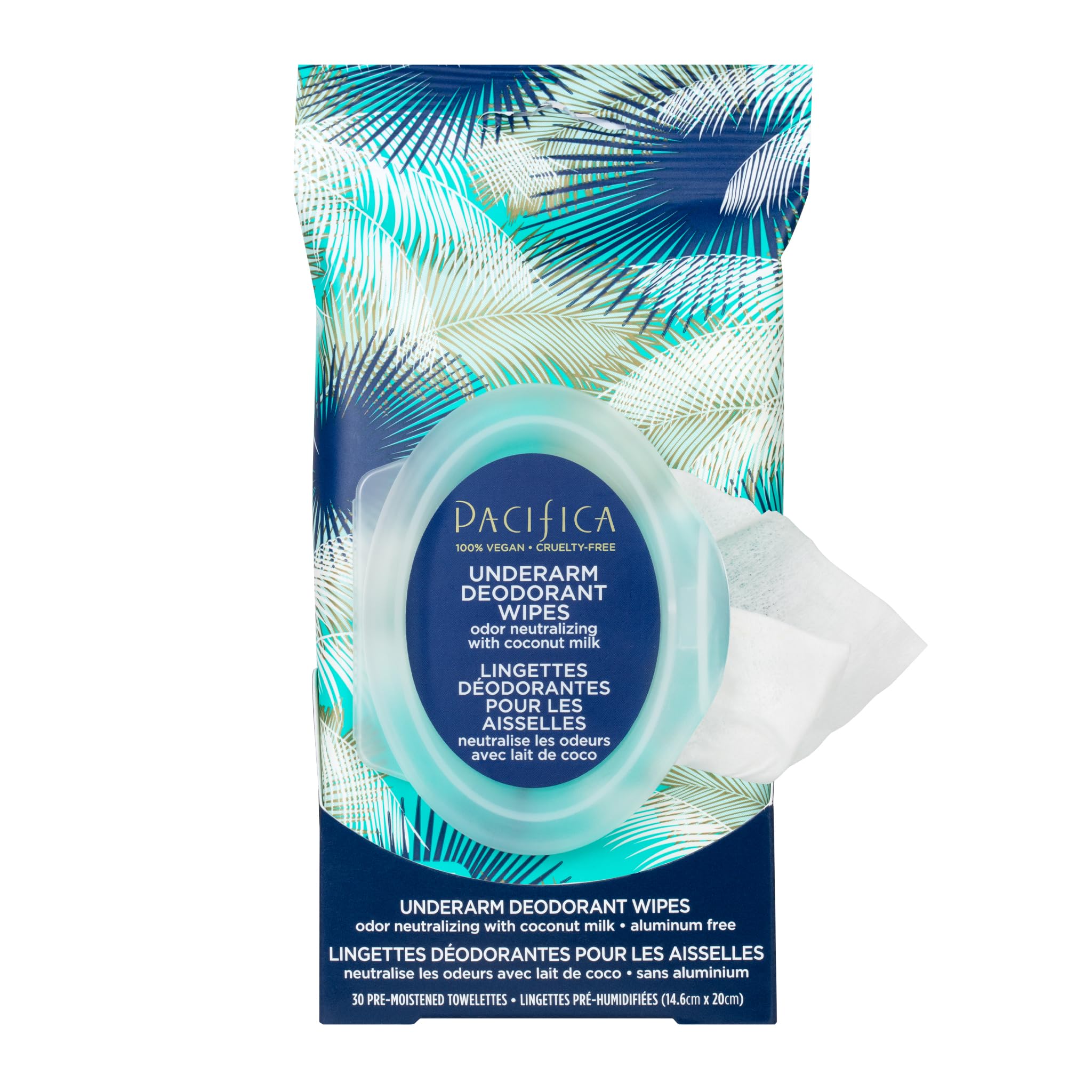 PacificaBeauty, Coconut Milk & Essential Oils Underarm Deodorant Wipes, 30 Count, Remove Odor On-The-Go, Aluminum Free, Travel Friendly, Fresh Coconut Scent, 100% Vegan and Cruelty Free