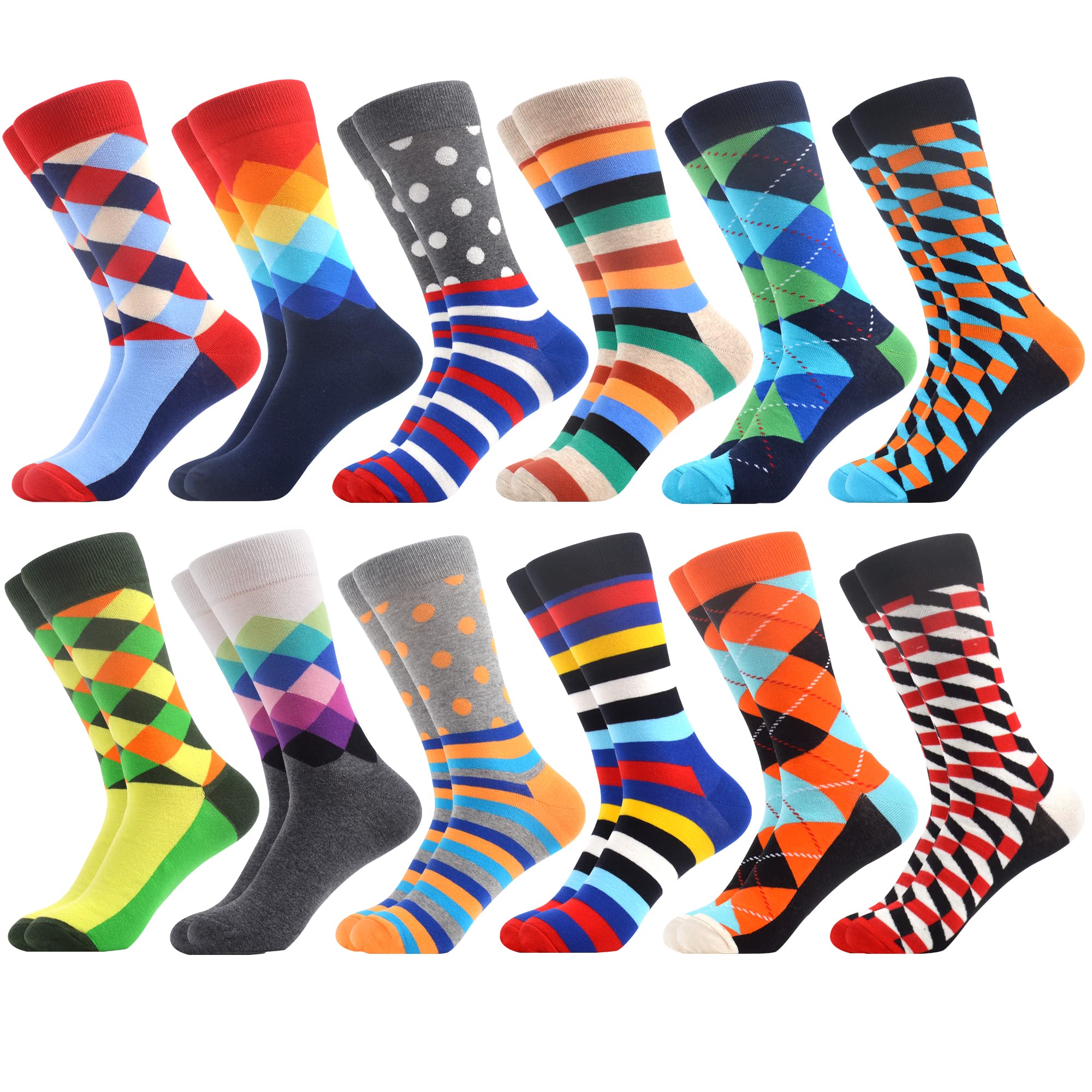 WeciBorMens Dress Colorful Novelty Funny Casual Combed Cotton Crew Socks 12 Pack