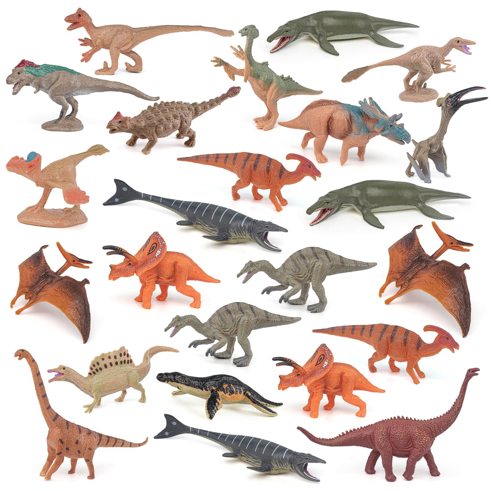 24PCS Realistic Mini Dinosaur Toy Set for Dino Party Cupcake Toppers Dinosaur Figures 3 Inch for Girls Boys Kids Toddlers Birthday Gift