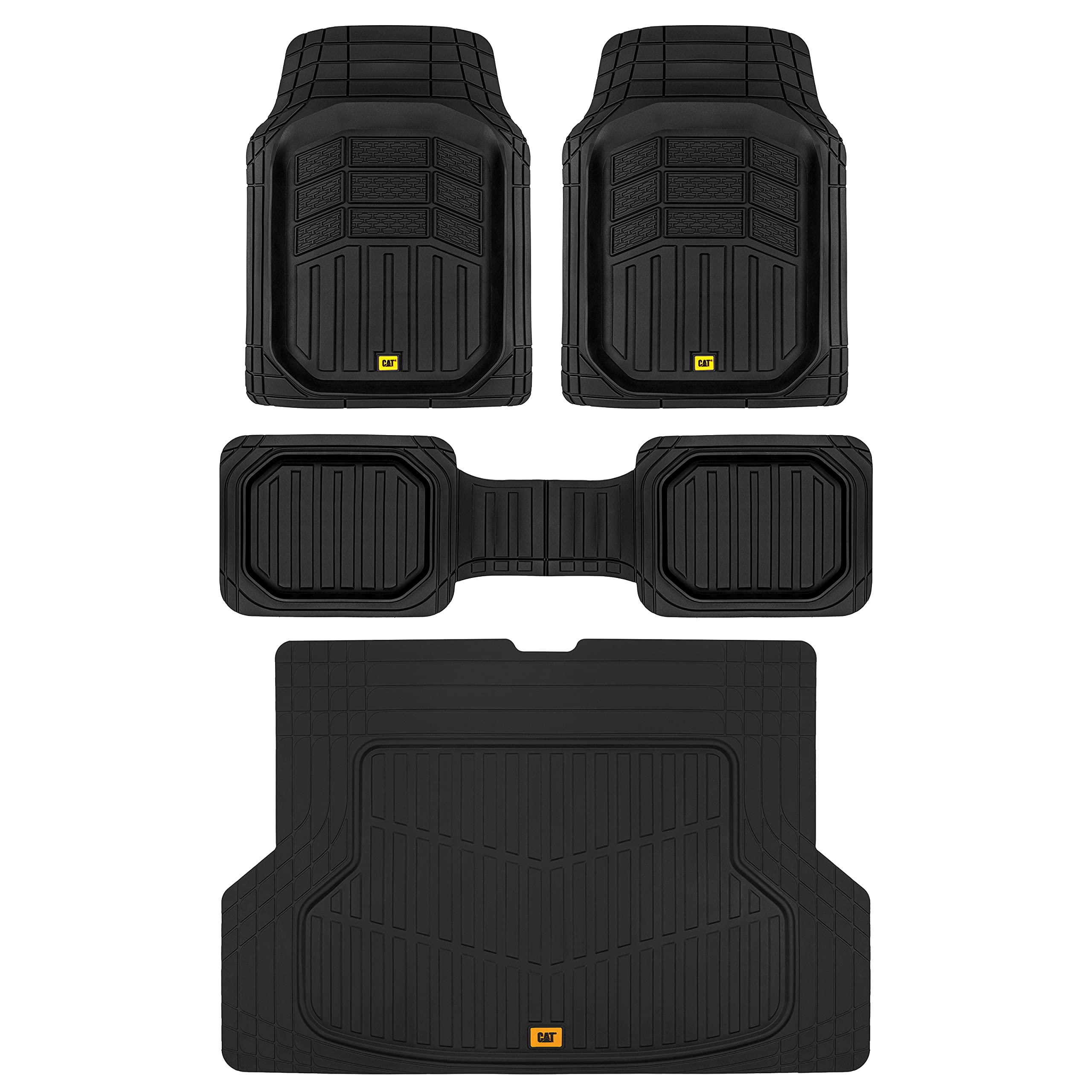 Cat® XL Series Heavy-Duty Rubber Floor Mats & Cargo Trunk Liner for Car SUV Van Sedan, Black - Trim to Fit, All Weather Deep Dish Automotive Floor Mat, Total Dirt Protection