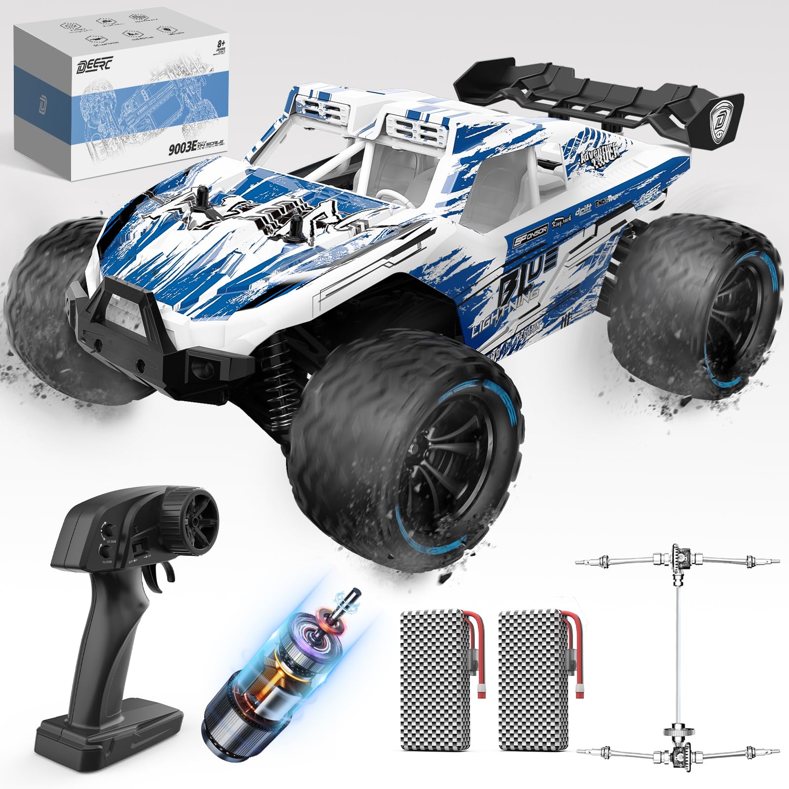 DEERC 1:14 All Terrain RC Cars, 40KPH High Speed Off Road RC Truck,4WD Remote Control Car with 2 Li-ion Batteries, Fast Extreme Monster Truck Toys Gifts for Kids and Adults