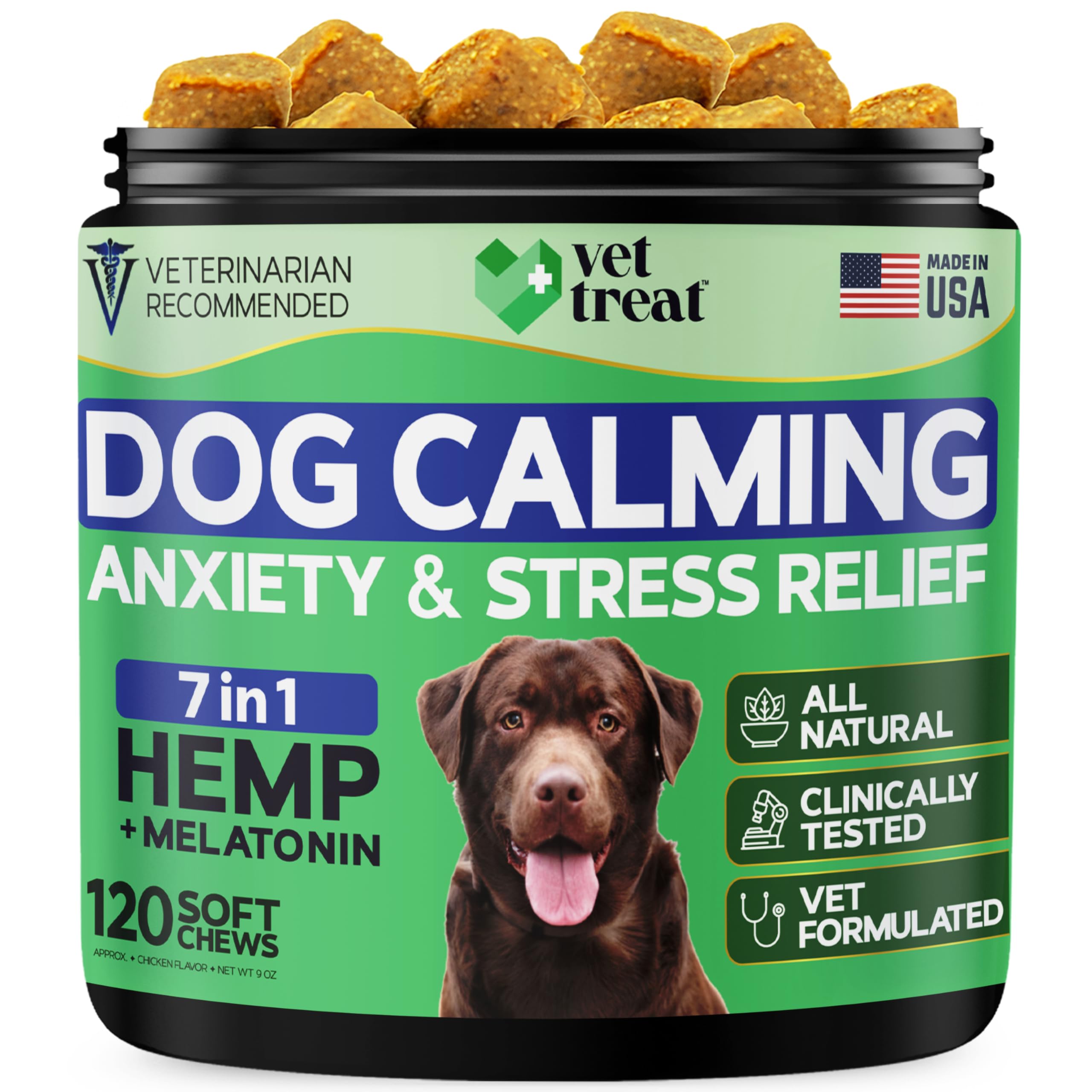 Hemp Calming Chews for Dogs - Advanced Dog Calming Treats - Dog Calming Chews - 120 Chews - Anxiety Relief Treats - Separation Aid, Barking, Stress Relief, Thunderstorms, Travel - Melatonin - Hemp Oil