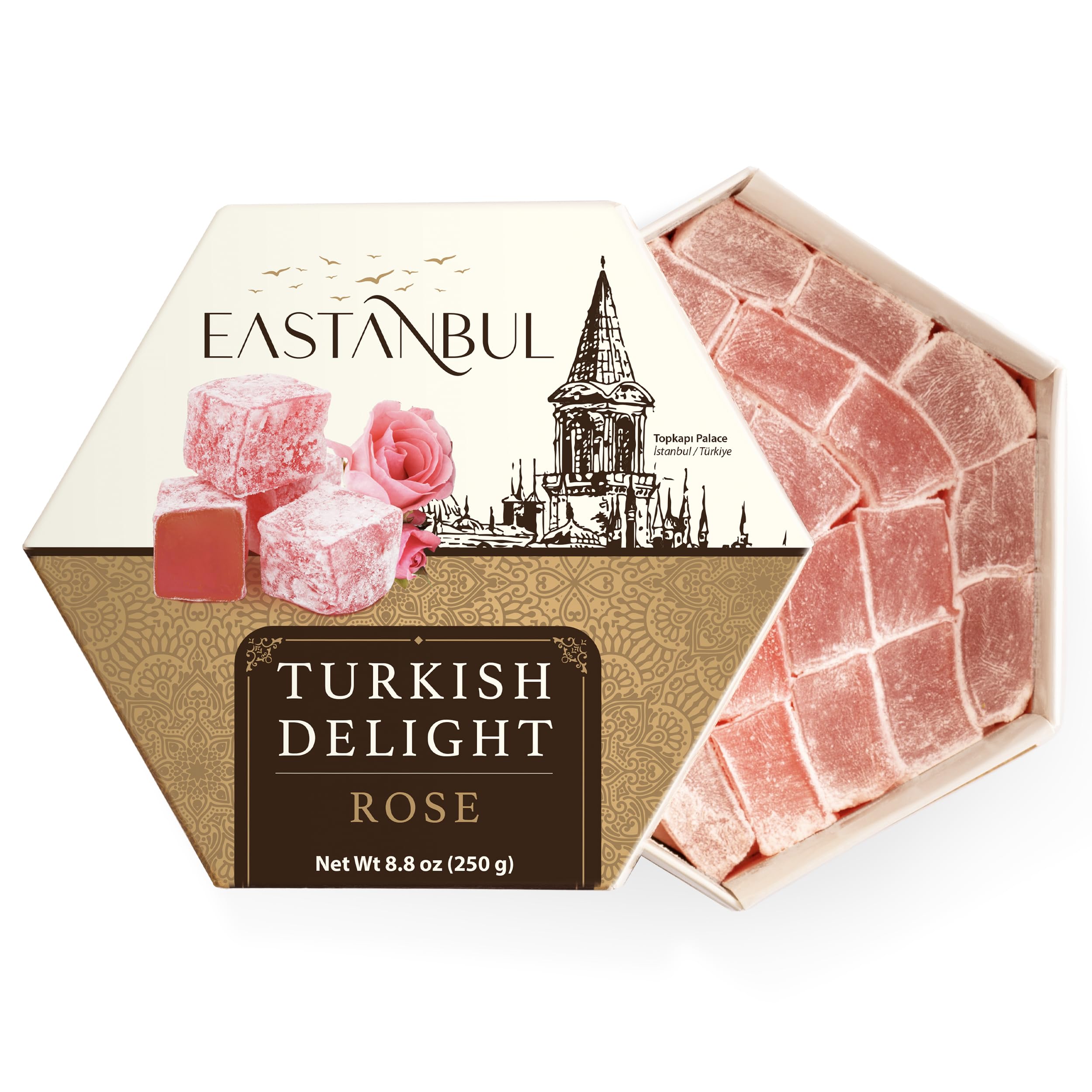 Eastanbul Turkish Delight Candy 8.8oz, Rose Turkish Delights Candy, Vegan Turkish Delight Rose, Lokum Turkish Delight, Narnia-style Rose Flavored Turkish Delight Candy, Mother's Day Gift