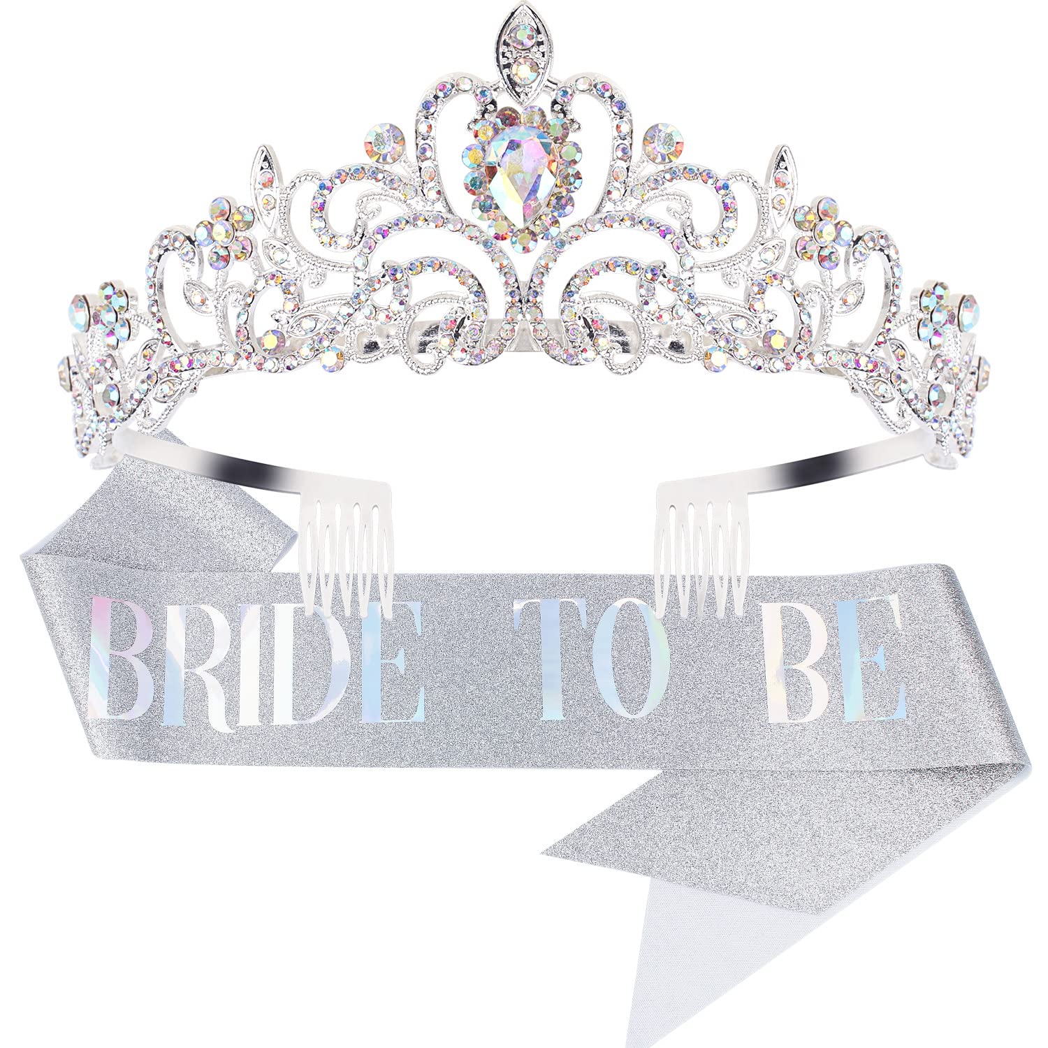 CASOTY Bachelorette Party Decorations Bride to Be Sash & Tiara Kit Bachelorette Sash and Crown Silver Glitter Sash Bridal Shower Gifts Hen Party Decorations Supplies