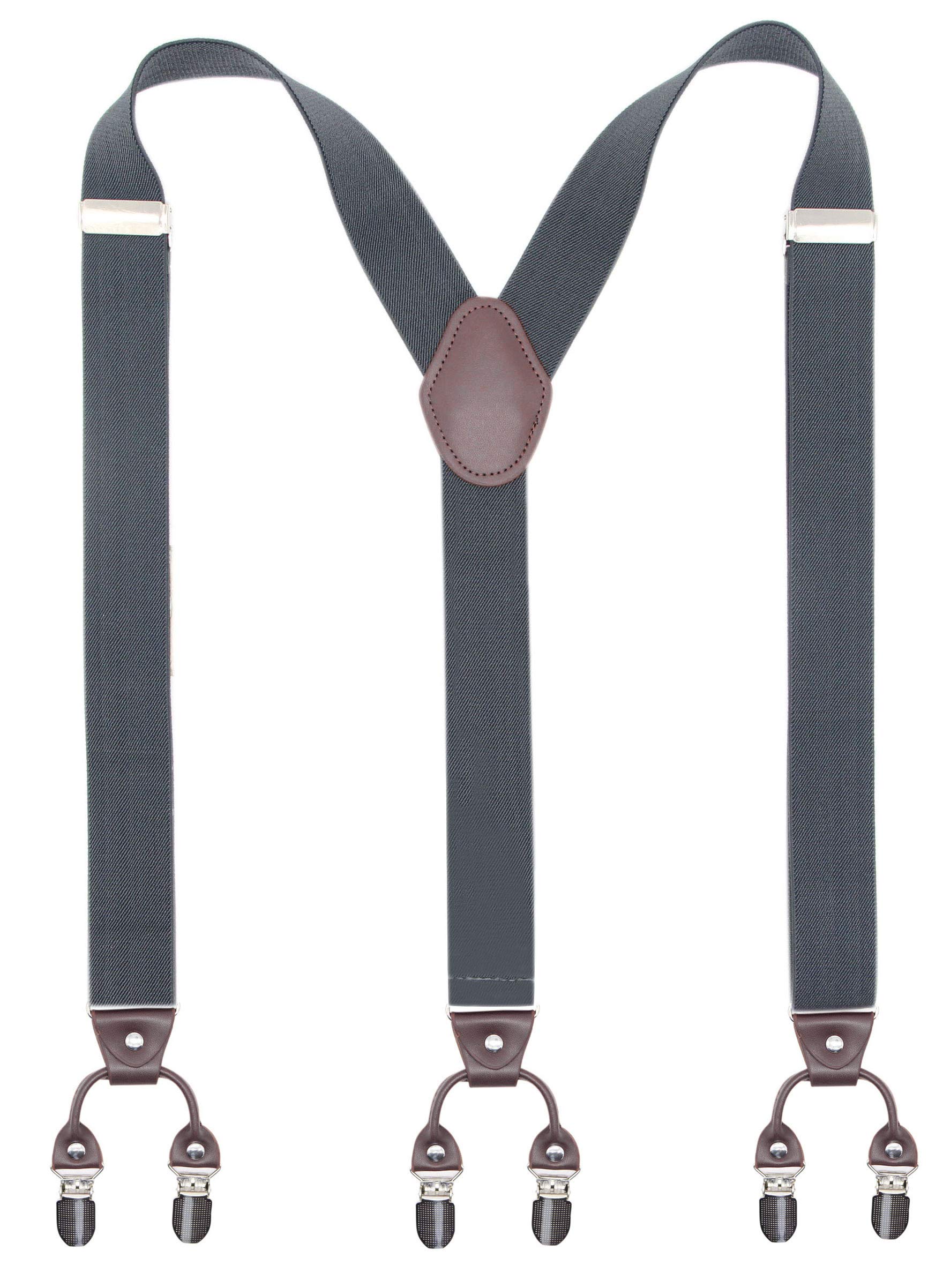 Bioterti Men’s Y-Shaped Heavy Duty Suspenders – 6 Metal Clips, Elastic Straps