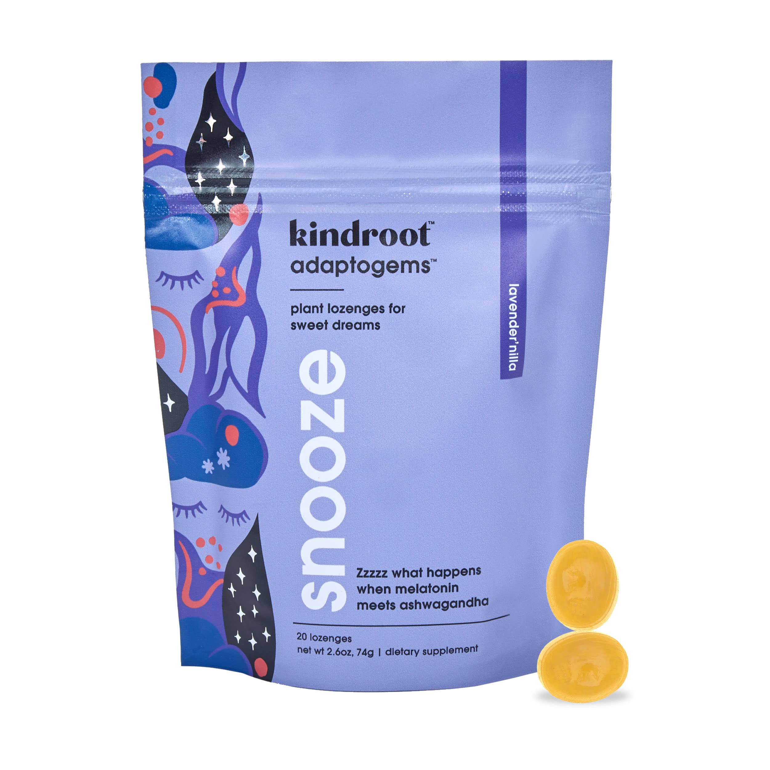 Kindroot Snooze Natural Sleep Lozenges with Melatonin, KSM-66 Ashwagandha Root Extract and Lavender - Organic Ingredients Supports Calm Relaxing Deep Restful Sleep (Snooze, 20 Count)