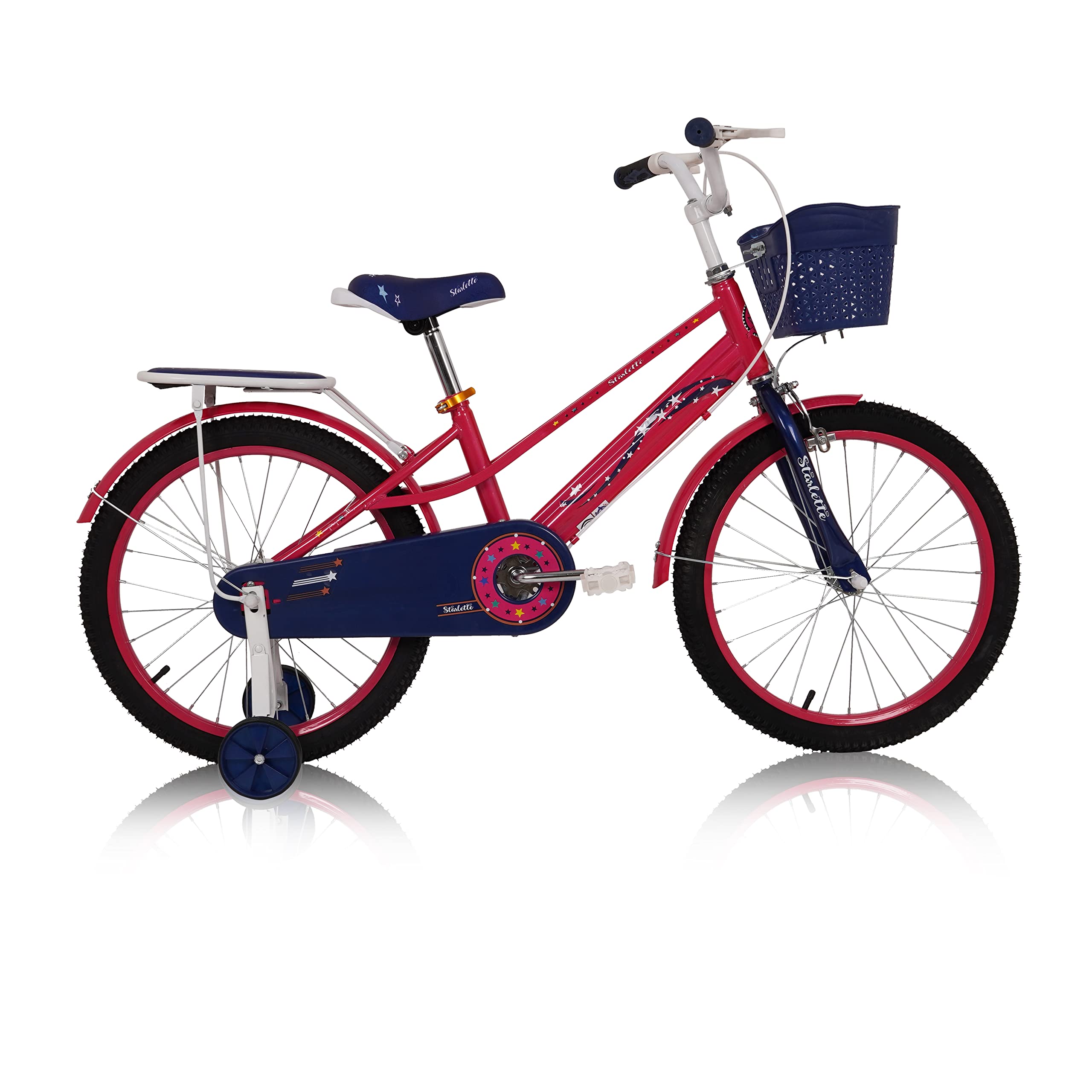 Vego Starlette Kids Road Bike With Basket for 4-10 Years Girls, Adjustable Seat,Handbrake, Mudguards, Gift for Kids, 12/16/20 Inch Bicycle with Training Wheels