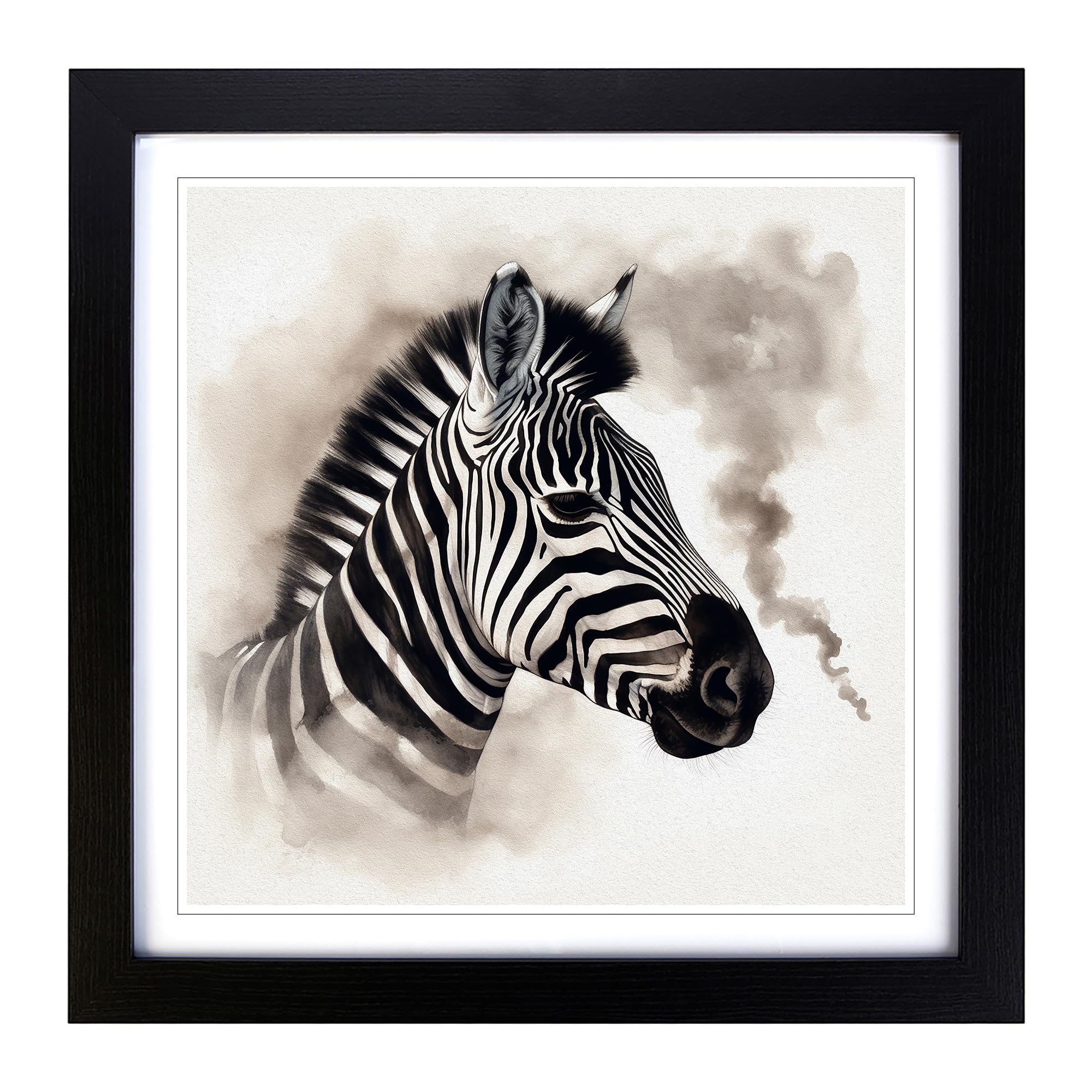 Zebra Smoke Framed Wall Art Print, Ready to Hang Picture for Living Room Bedroom Home Office, Black 18 x 18 Inch (45 x 45 cm)