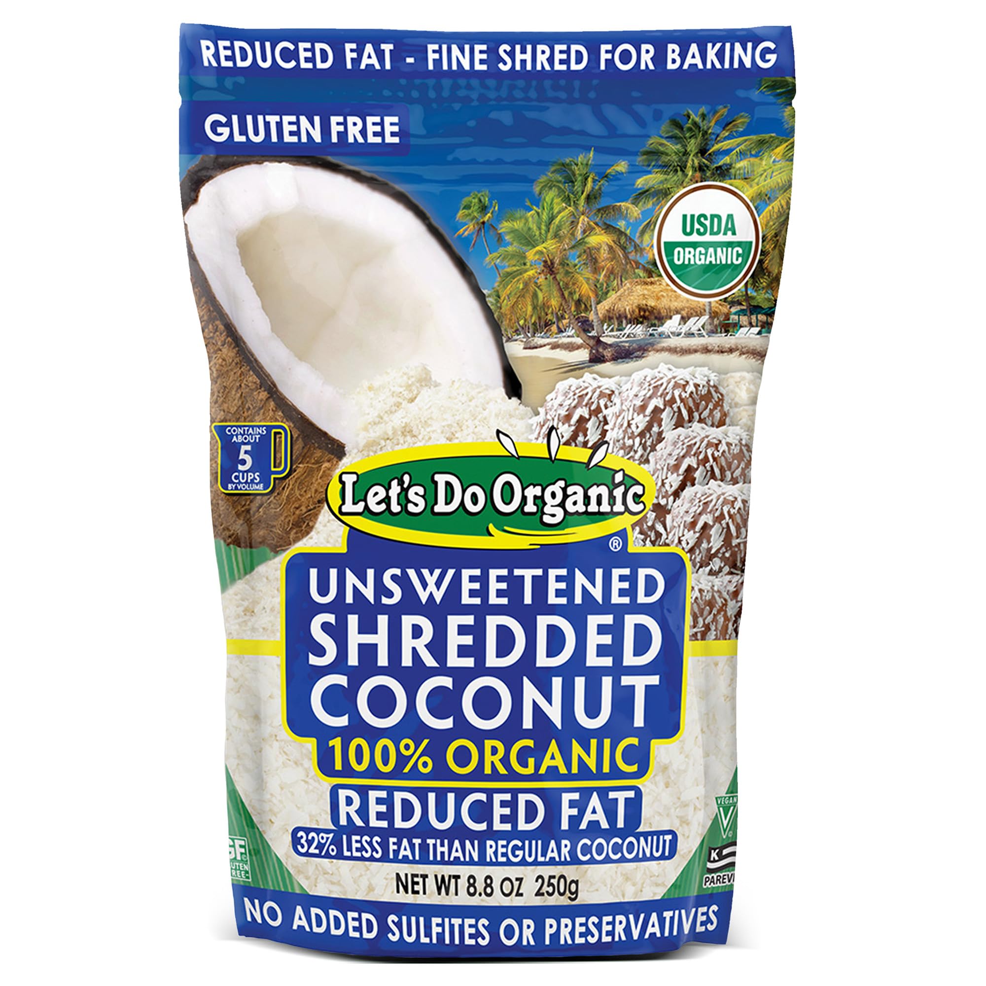 Lets Do Organic Shredded Coconut Unsweetened - Reduced Fat Coconut Shredded Organic, Organic Coconut Shreds, Unsweetened Coconut - 8.8 Oz (Pack of 12)