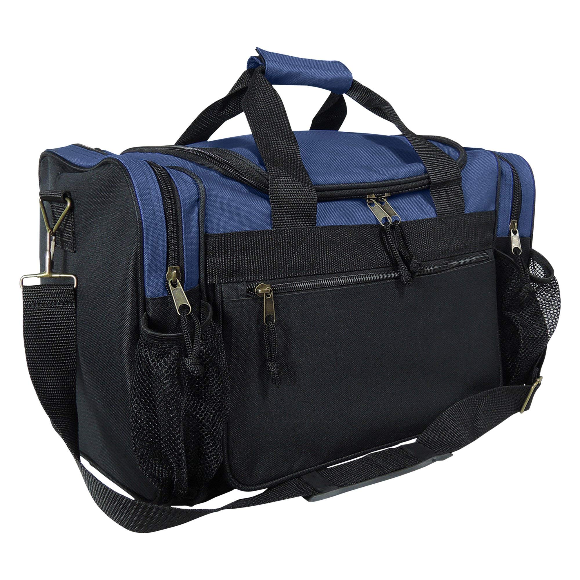 DALIX 17" Duffle Bag Dual Front Mesh Pockets (Black Gold Gray Dark Green Navy Blue Maroon Royal Blue Orange Pink Purple Red White