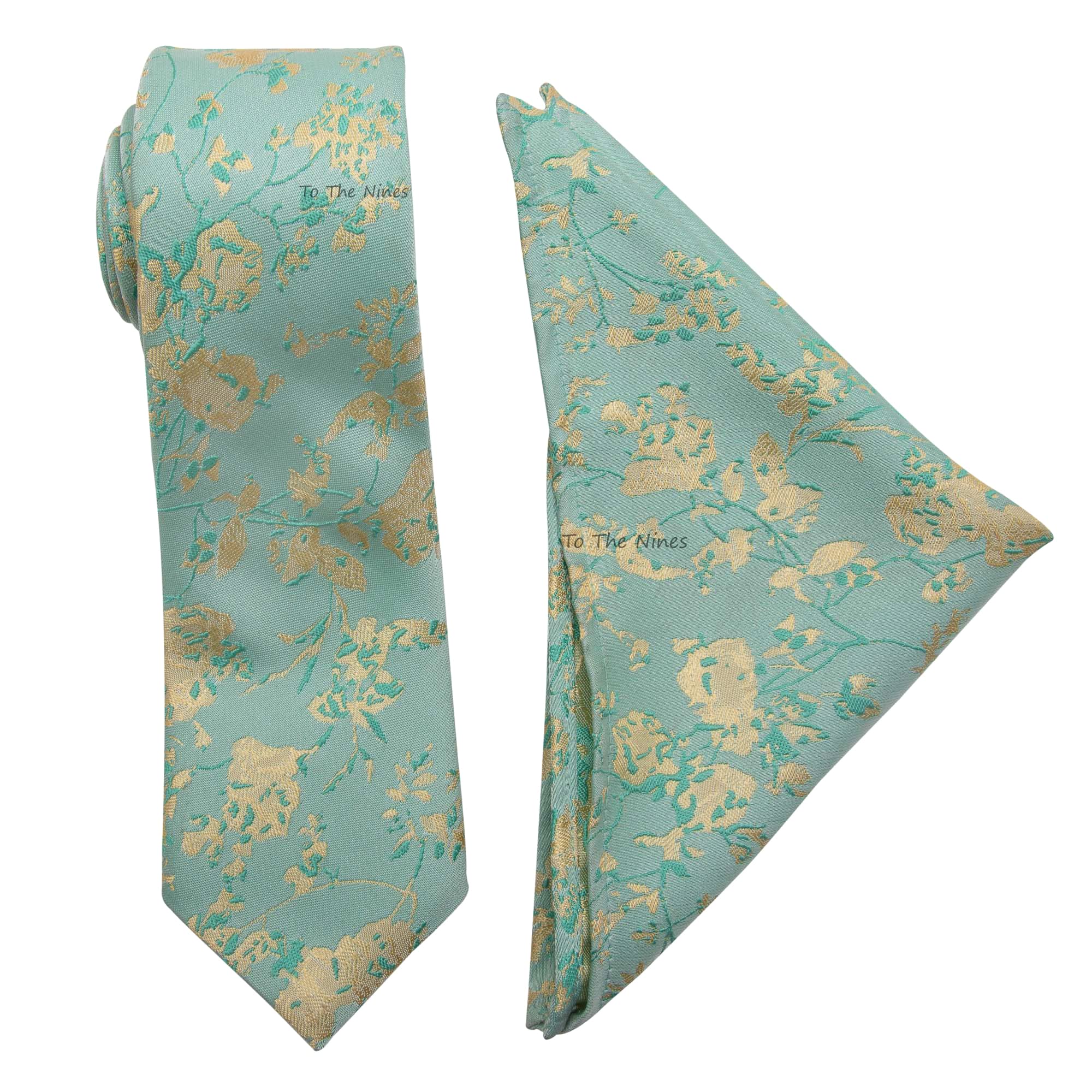 VIBHAVARI Men's Silk Cotton Tie and Pocket Square (Green)